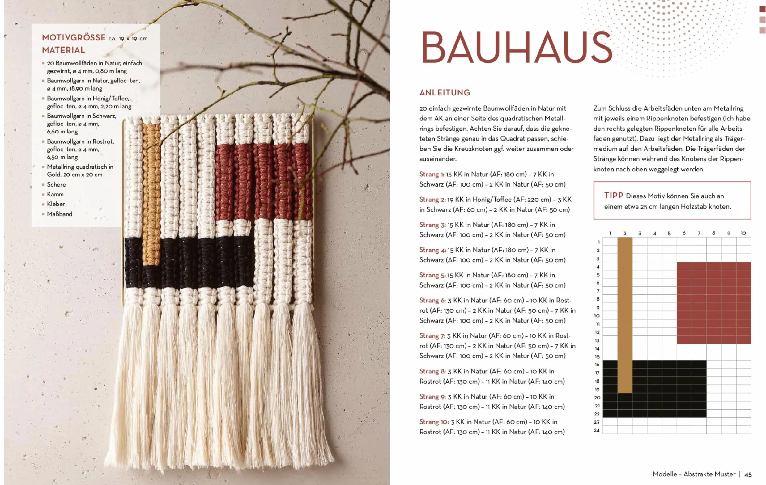 Makramee Wandbilder im Kreuzknoten-Design: Landschaften, Muster und Symbole ganz einfach geknüpft. Von der erfolgreichen Buchautorin Josephine Kirsch alias @yeah_handmade