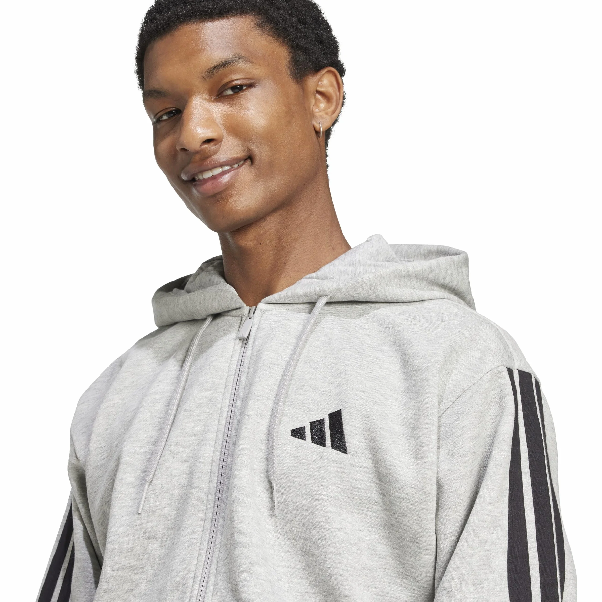 adidas Mężczyźni ESSENTIAL THREE STRIPES FLEECE ZIPPER HOODIE, medium grey heather/black, L