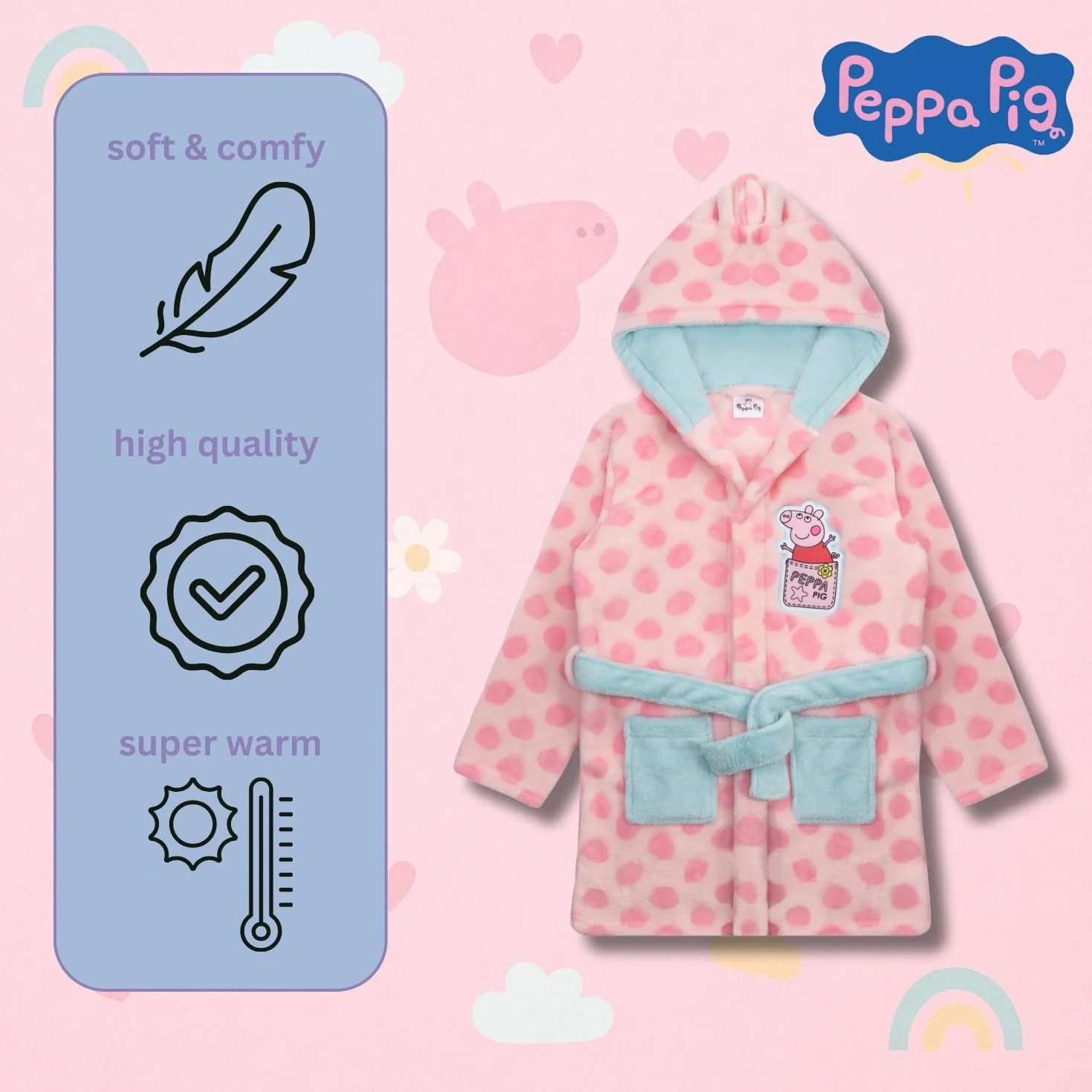 Peppa Pig Szlafrok dziewczęcy Peppa Świnka Szlafrok Polar Szlafrok