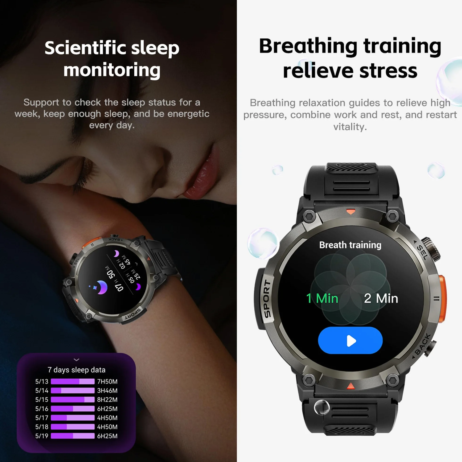 Smartwatche Mężczyźni z Funkcje Telefonu Bluetooth, Sportowy Smartwatch 1,45 Cala ze 123 trybami Sportowymi, Pochodnia, Pomiarem Tętna, Odtwarzaczem Muzycznym, Wodoodpornością IP68 dla Android iOS