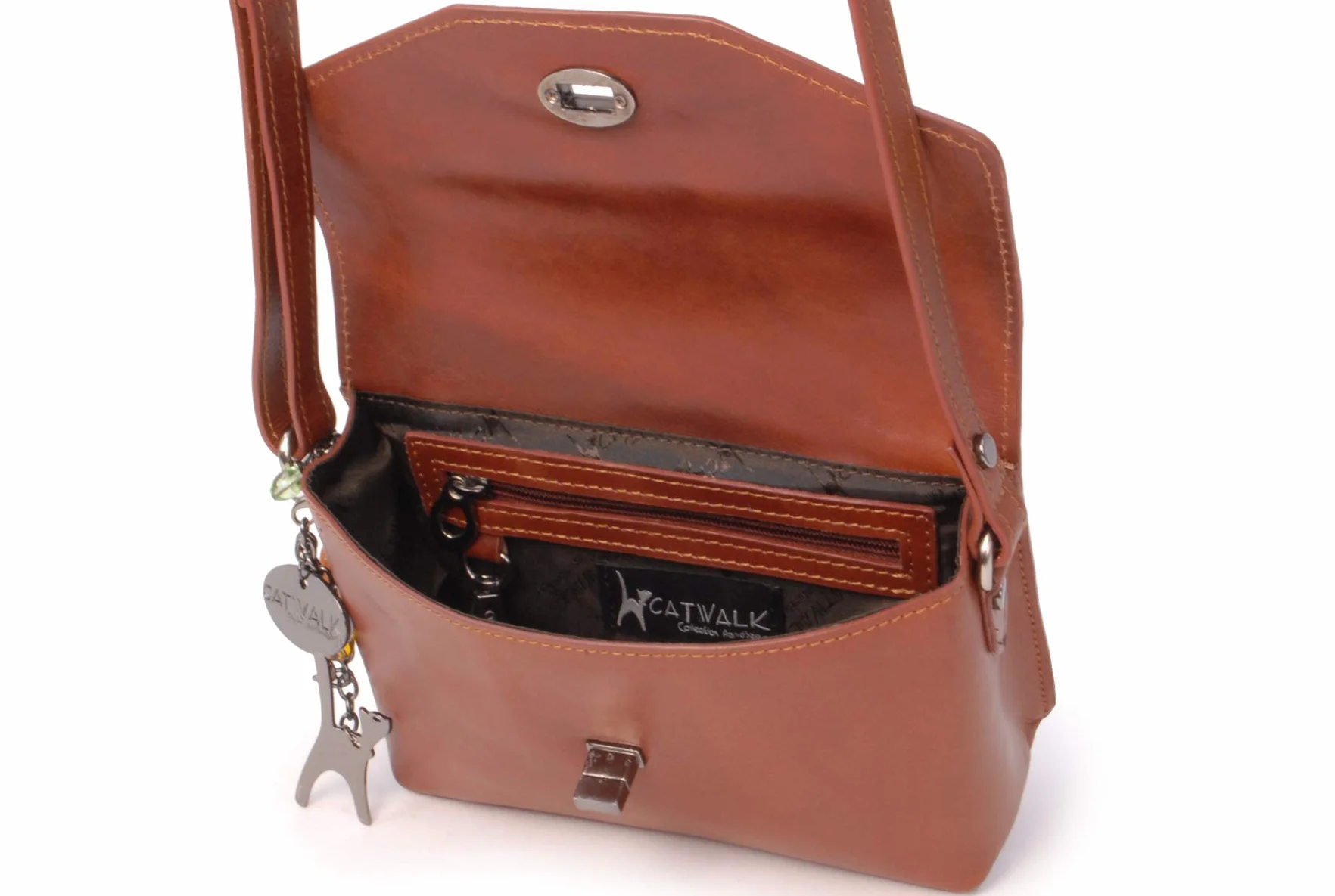 Catwalk Collection Handbags - Mała Damska Skórzana Torebka Crossbody - Torba na Ramię z Klapką - Regulowany Pasek na Ramię - Florence