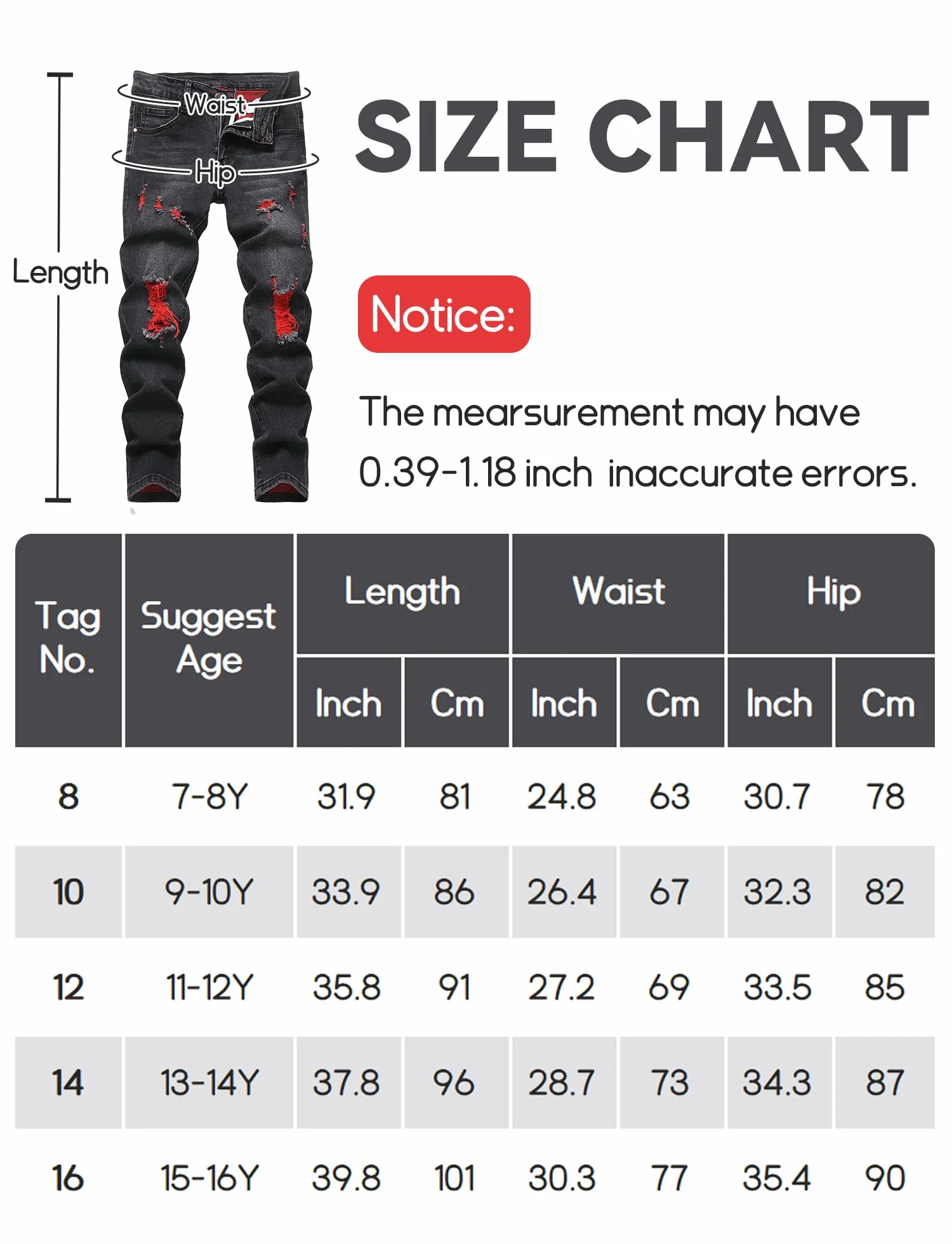 FEOYA Kids Jean Slim Fit prążkowane spodnie dla nastolatków skinny denim, chłopięce spodnie dżinsowe, podarte, elastyczne, dla dzieci, na wiosnę, z gumowym ściągaczem, długie z otworami, 7-16 lat