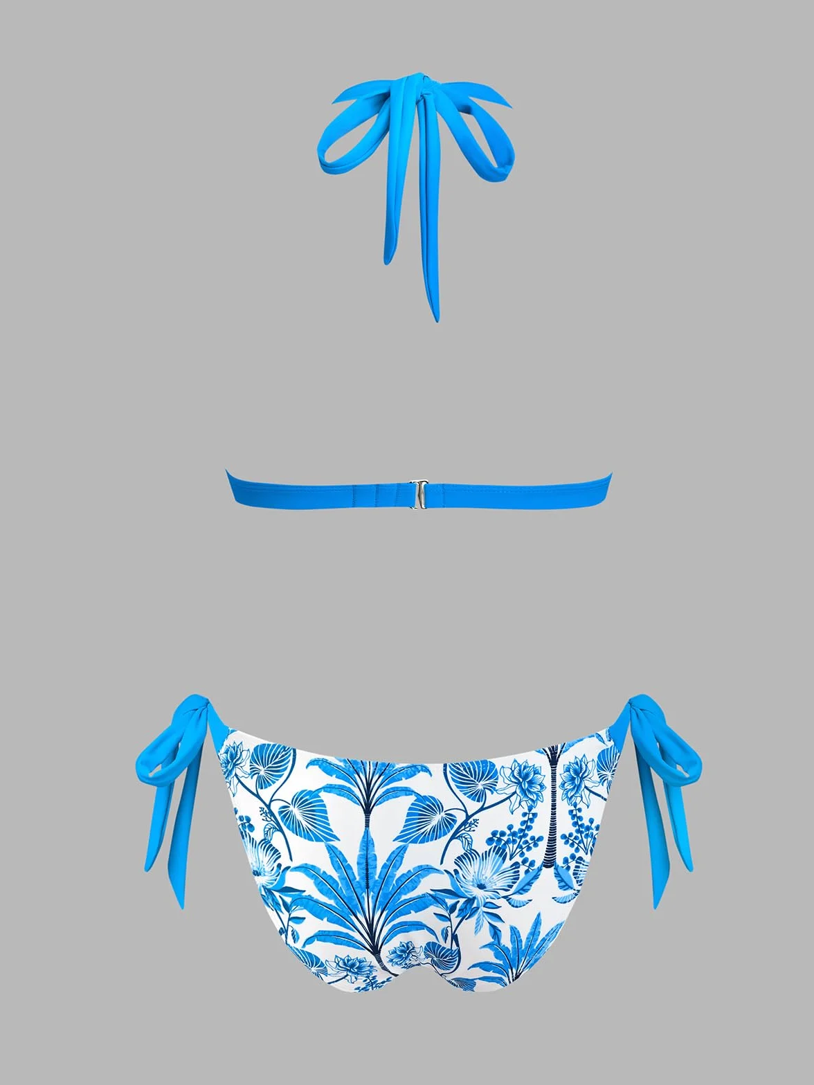 CUPSHE Damski zestaw bikini dwuczęściowy strój kąpielowy dekolt w serek trójkątny top kostium kąpielowy podwójny O-ring wiązany na szyi pasek z tyłu hak