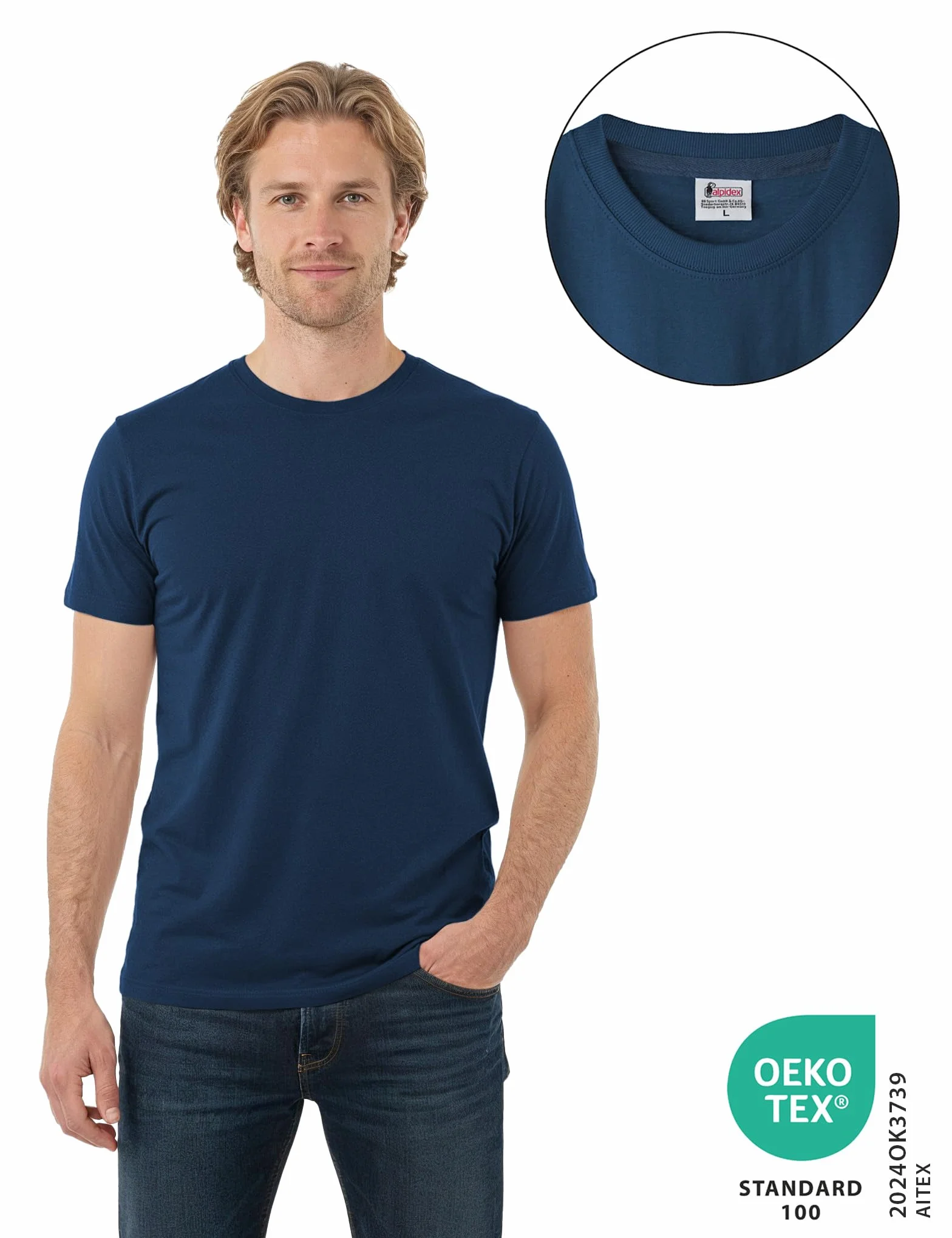 ALPIDEX T-shirt Koszulki Męskie Zestaw Set 5 Sztuk Okrągłym Dekoltem Jednokolorowe 100% Bawełna Krótki Rękaw S M L XL XXL 3XL 4XL 5XL