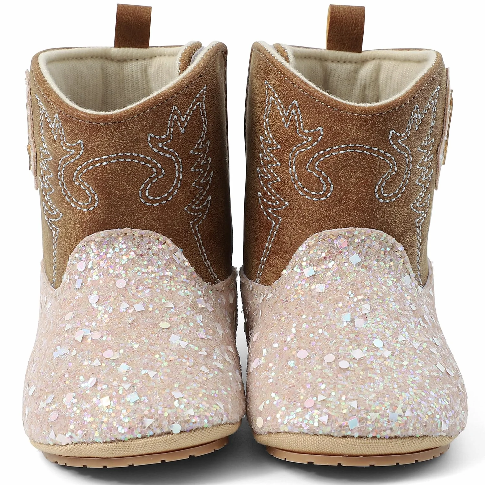 LACOFIA Buty niemowlęce dla dziewczynek, buty do nauki chodzenia, Bling Bling Bootie, kowbojki, buty westernowe z antypoślizgową miękką podeszwą, dla dzieci w wieku 3-18 miesięcy