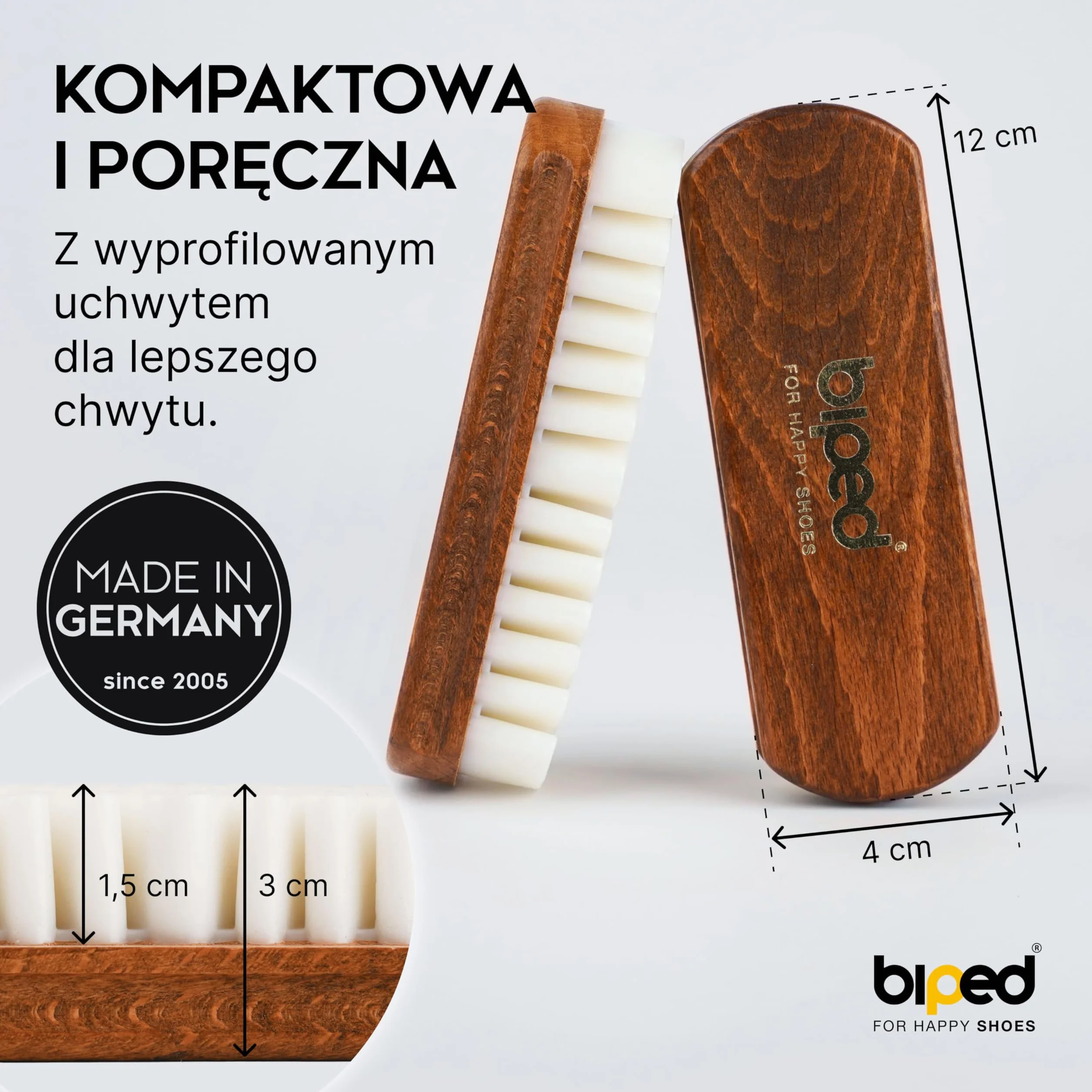 biped Szczotka do skóry nubukowej i zamszowej, drewniana szczotka z krepy, edycja klasyczna z2445, Brązowy, 12.5 x 4.0 cm