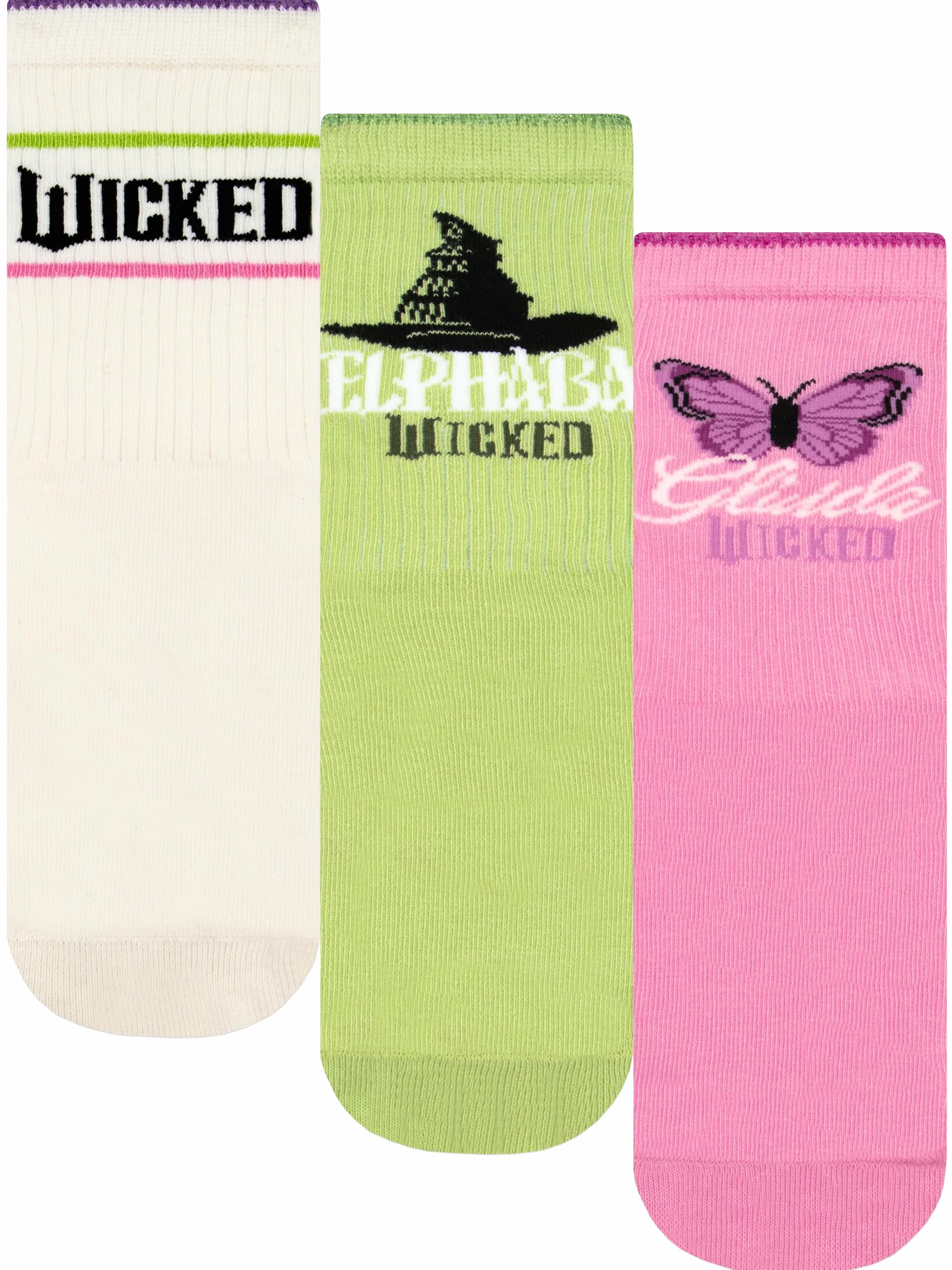 WICKED Skarpetki Dziewczęce 3-Pak, Multipack Glinda i Elphaba Skarpetki dla Dzieci, Oficjalny Merch