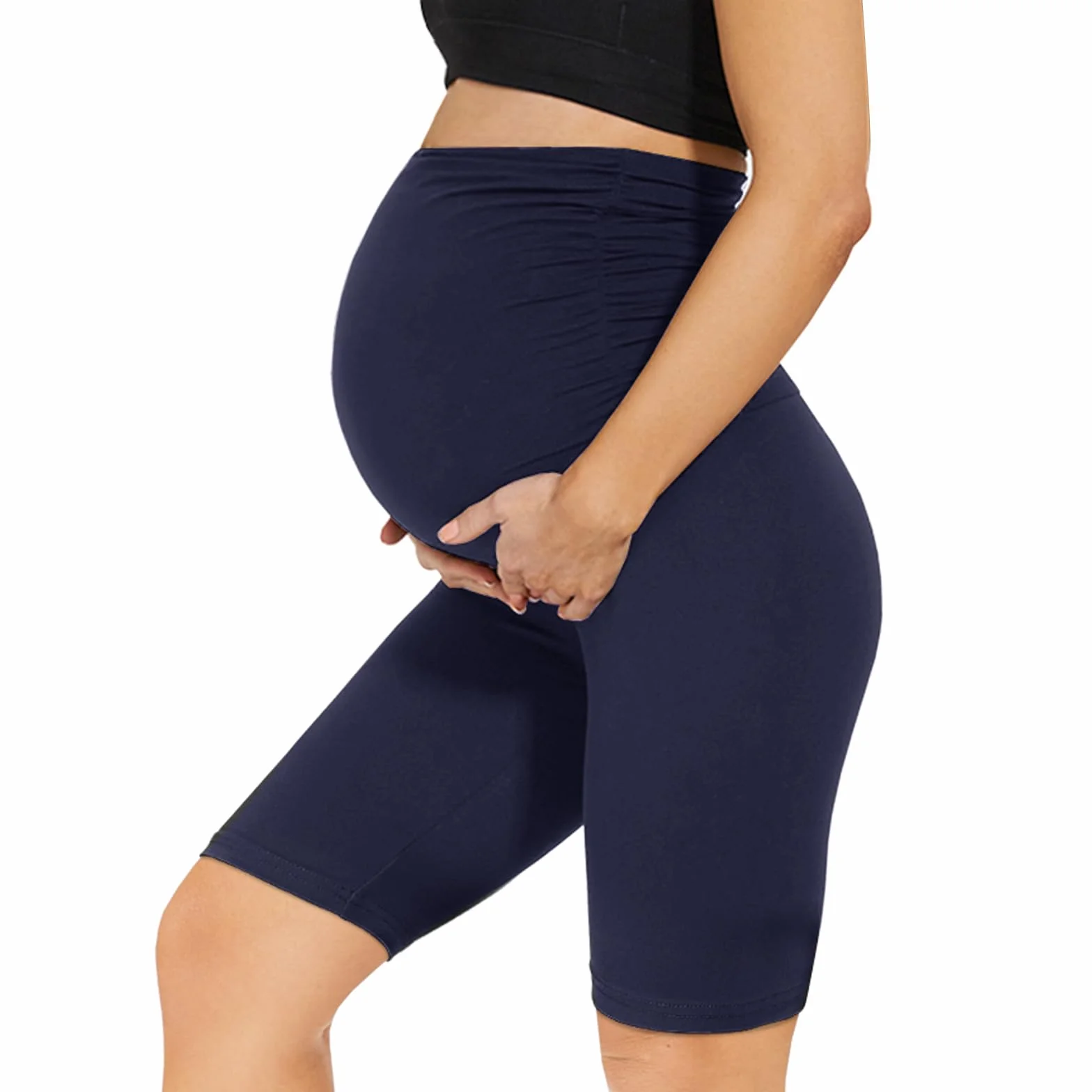 AMIYOYO Legginsy ciążowe, krótkie, moda ciążowa, spodnie ciążowe, letnie dla kobiet w ciąży, z wysokim stanem, nieprzejrzyste, elastyczne, damskie legginsy ciążowe