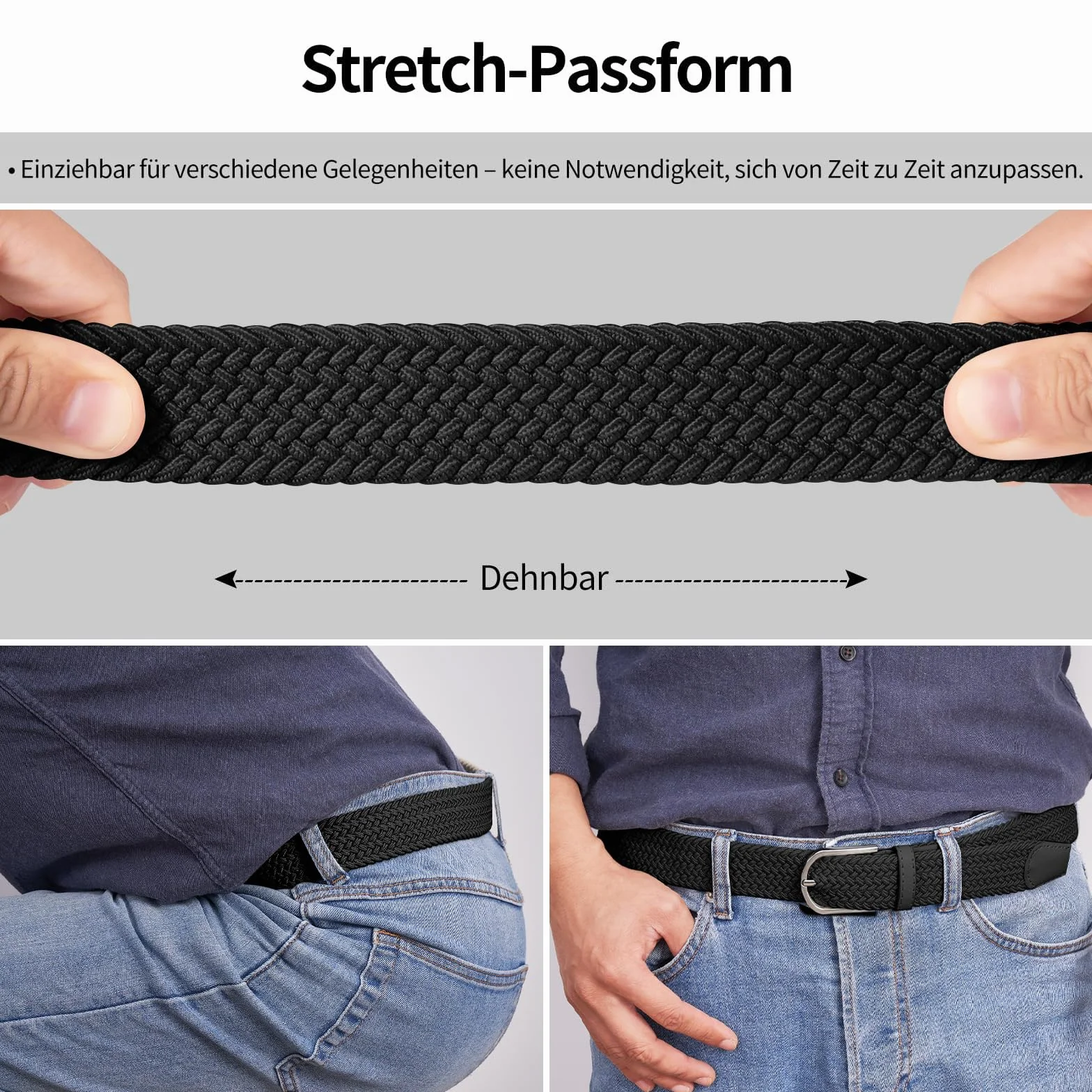 TANGCHAO Pasek elastyczny pleciony unisex – regulowany pasek do spodni bez dziurek dla mężczyzn i kobiet, szerokość 33 mm, długość od 90 cm do 135 cm, dostępny w różnych kolorach