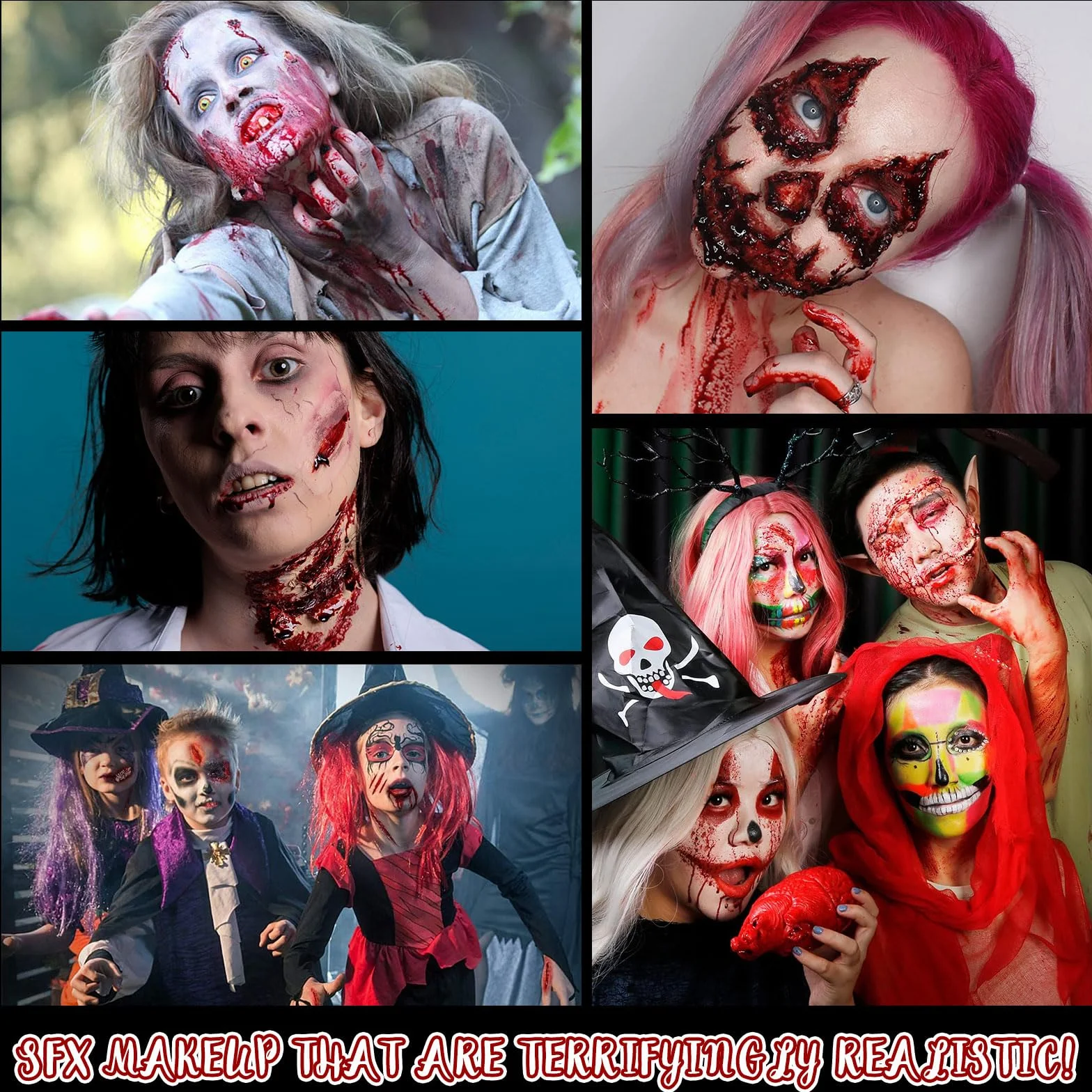 CHASPA Zestaw do makijażu SFX z płynnym lateksem na Halloween – wosk bliznowy + 2 płynny lateks Btl + 2 sztuczne krew Btl + narzędzie szpatułki + 2 gąbki do szpikulca + 4 gąbki do makijażu + waciki