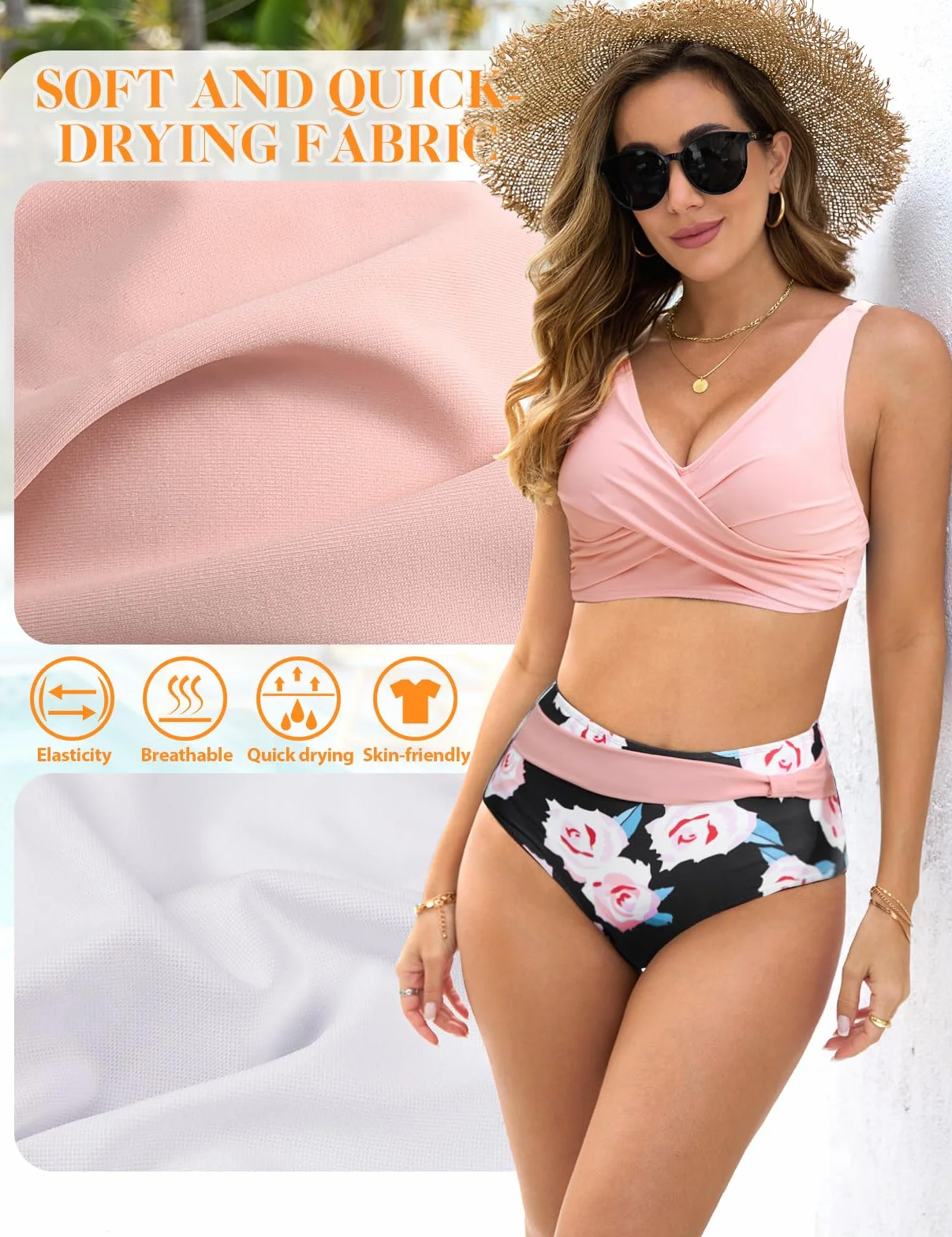 UMIPUBO Damski strój kąpielowy z wysokim stanem dwuczęściowy zestaw bikini push-up stroje kąpielowe bikini wyściełany top regulowany biustonosz plaża stroje kąpielowe