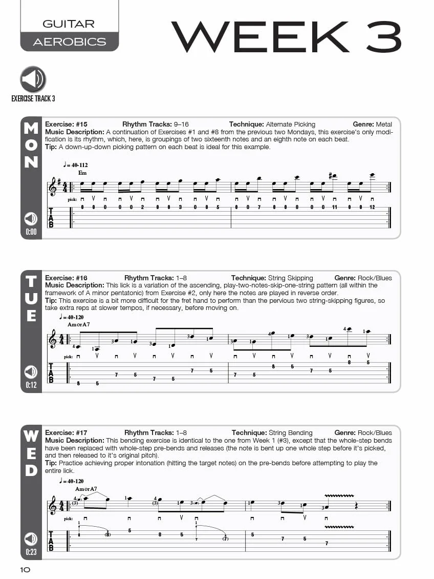 Guitar Aerobics Book/Online Audio: A 52-Week, One-Lick-Per-Day Workout Program for Developing, Improving & Maintaining Guitar Technique
