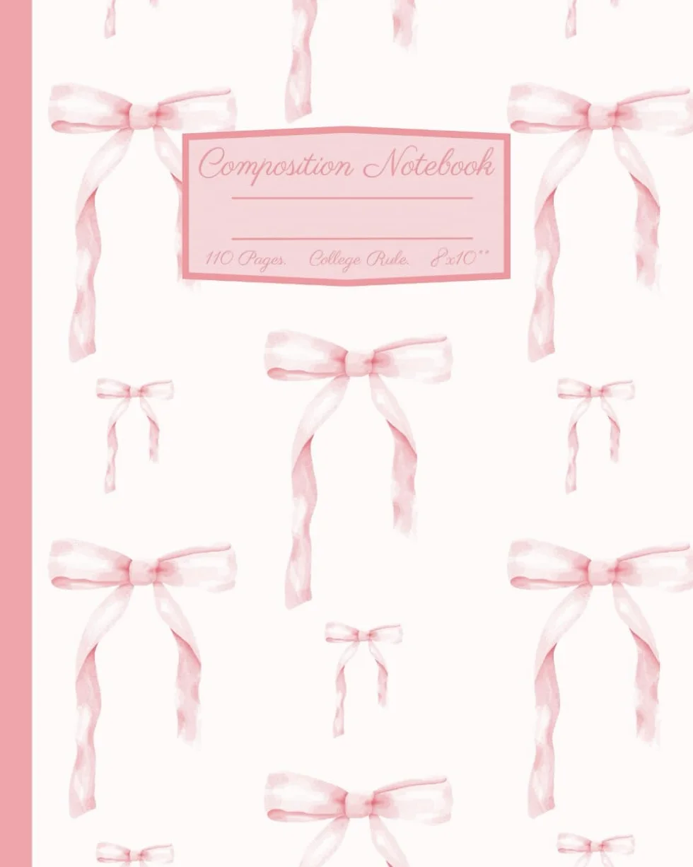 Coquette Composition Notebook: Girly Aesthetic Pink Bow College Rule Lined Journal: 8x10"