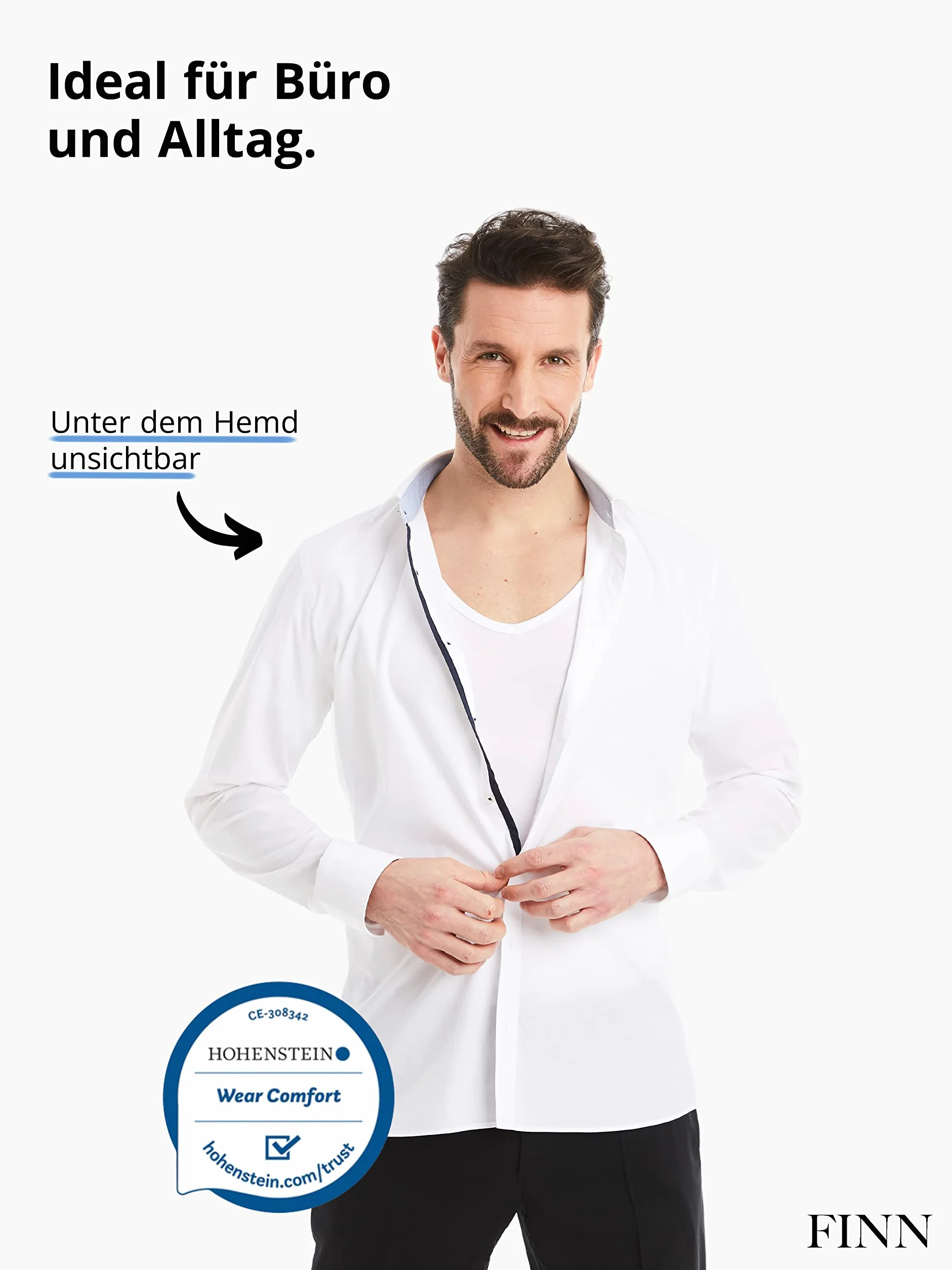 FINN Podkoszulek biznesowy, męski, bez rękawów, z dekoltem w serek, podkoszulek męski z oryginalnego materiału Lenzing® Modal - idealny tank top pod koszulę i garnitur