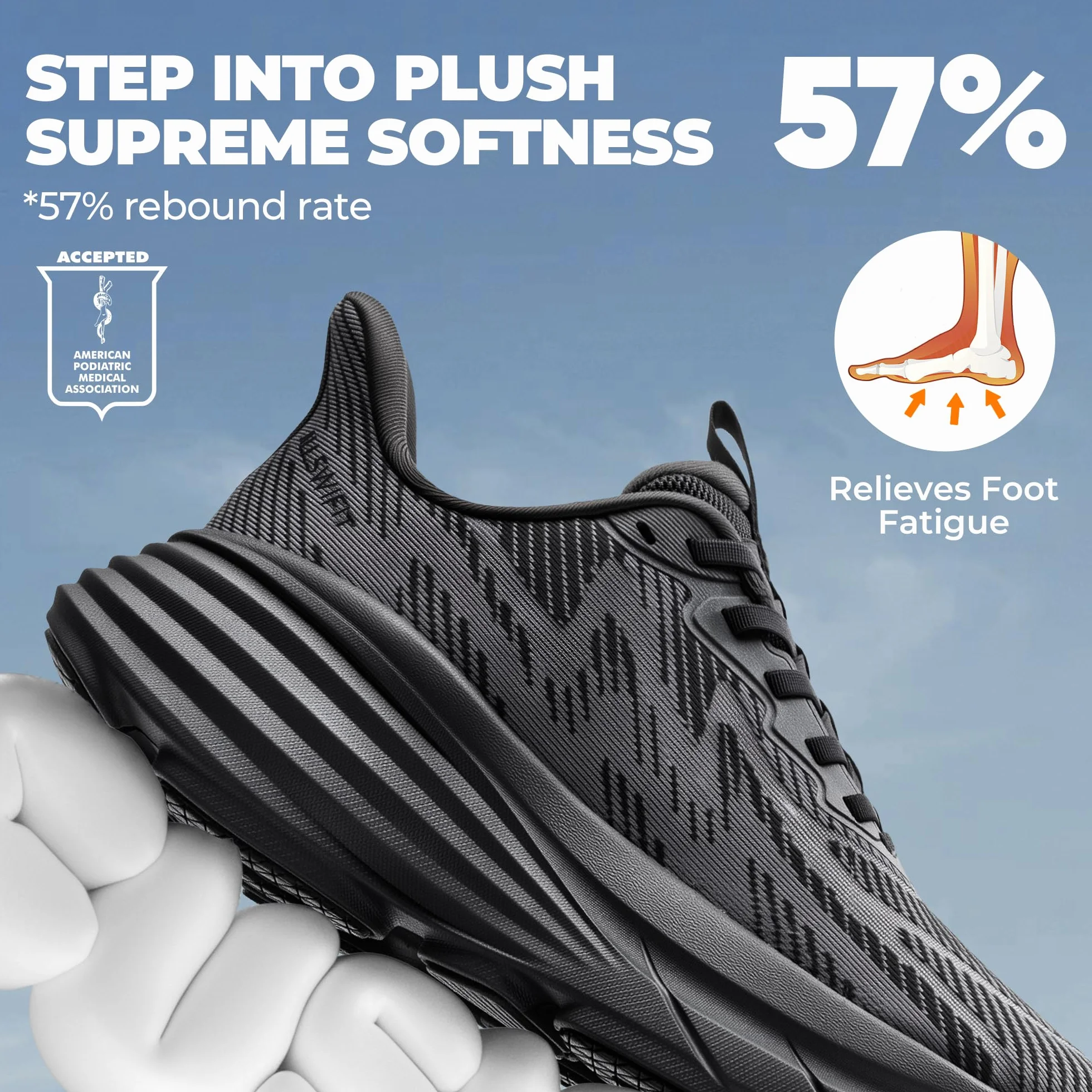 ALLSWIFIT Damskie wsuwane buty do chodzenia bez użycia rąk poduszka bieganie tenis Swift pluszowe antypoślizgowe wygodne trening siłownia sportowe modne trampki, Czarny, 39 EU