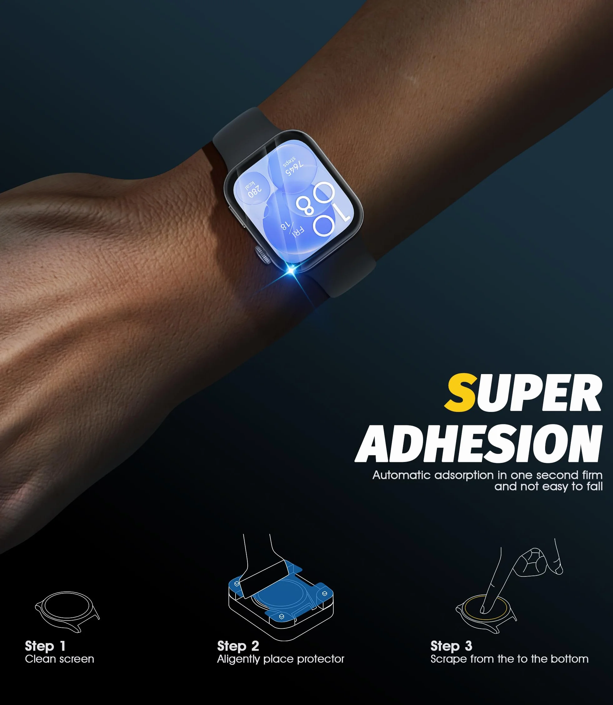 NEWZEROL 4-częściowa osłona ekranu kompatybilna z Huawei Watch Fit 3 z ramą montażową, [pełne pokrycie] PMMA i PC (bez szkła) Ultra cienka osłona ekranu odporna na zarysowania HD