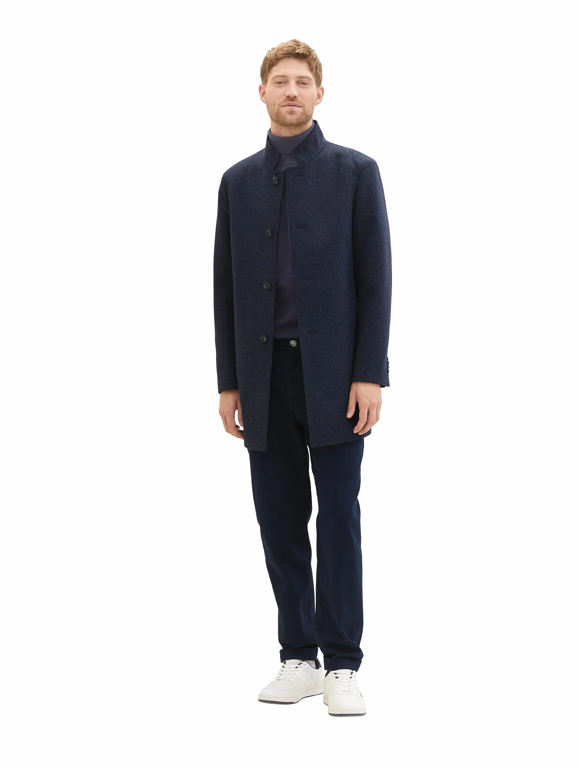 TOM TAILOR 1037407 - Płaszcz wełniany z 3 guzikami ze stójką Mężczyźni