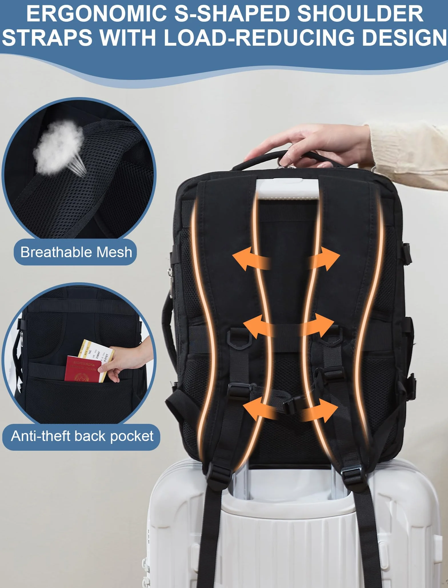 Bagaż Podręczny 40x30x20 Plecak, 24-30L Rozkładany 40x30x25 Plecak Podróżny Męski i Damski do Ryanair, Eurowings, Wizzair, Vueling,Cabin Bag Travel Backpack do Pracy, Biznesu i Podróży, Czarny