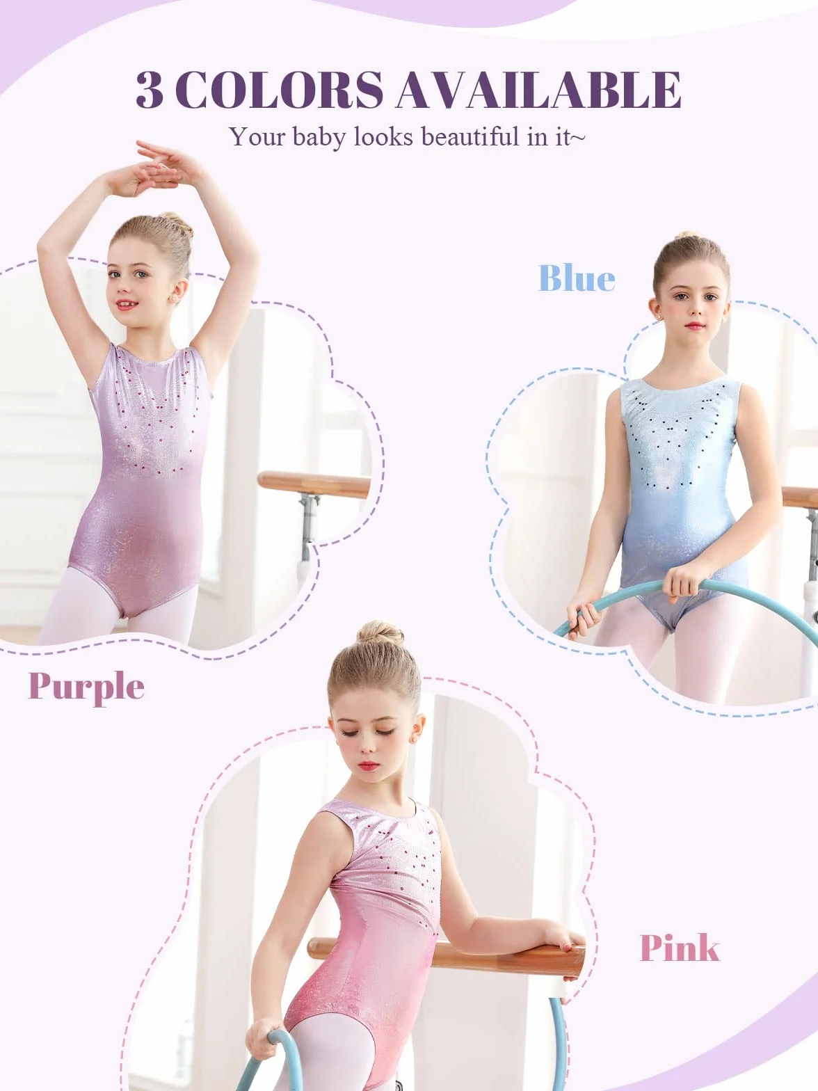 Artystyczne body gimnastyczne dla dziewczynek body baletowe dla dziewczynek artystyczna gimnastyka artystyczna, błyszcząca, okrągła szyja, 5-12 lat