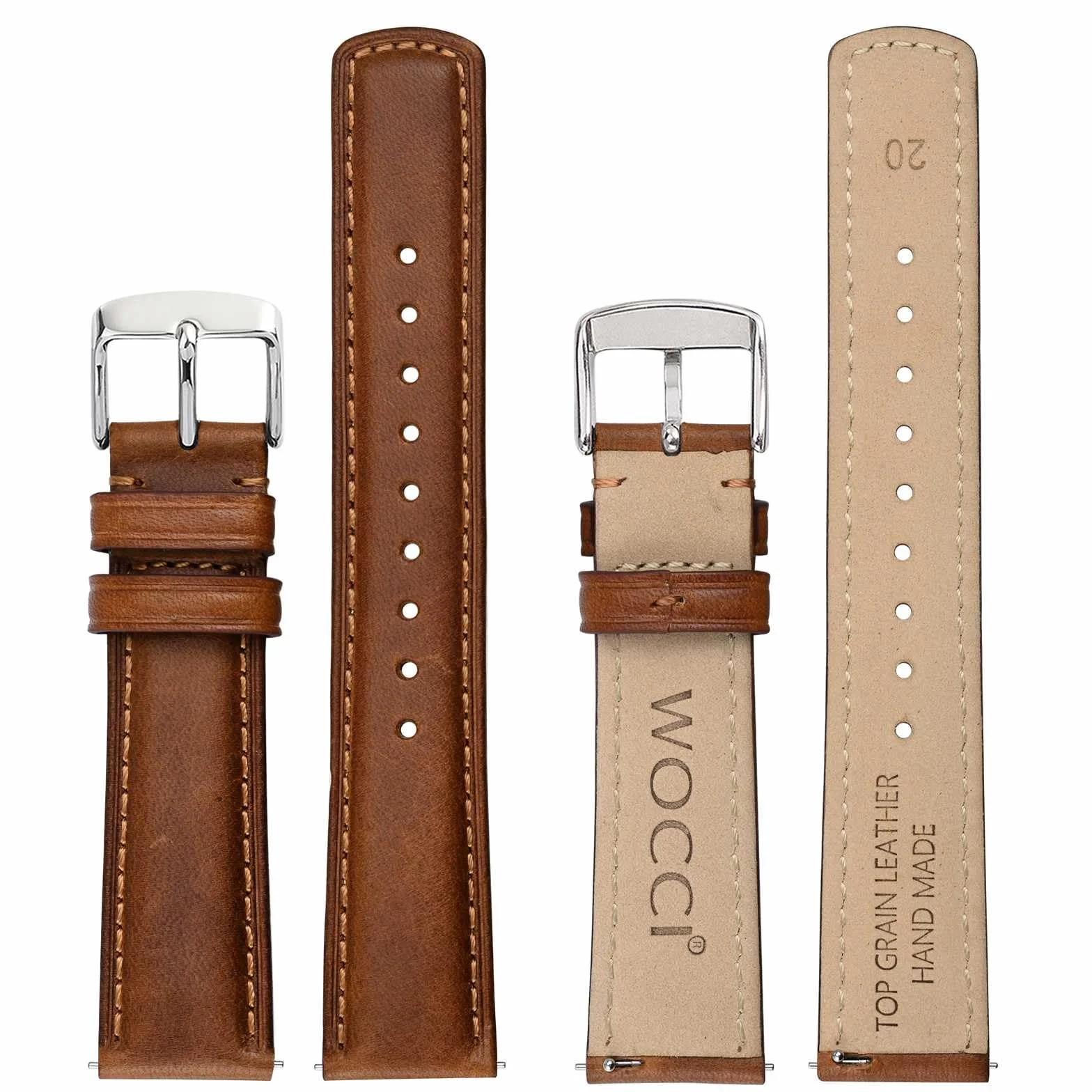 WOCCI Pasek do zegarka z szybkim zapięciem, postarzana skóra naturalna, klamra ze stali nierdzewnej, szerokość paska 18 mm, 19 mm, 20 mm, 22 mm, 24 mm