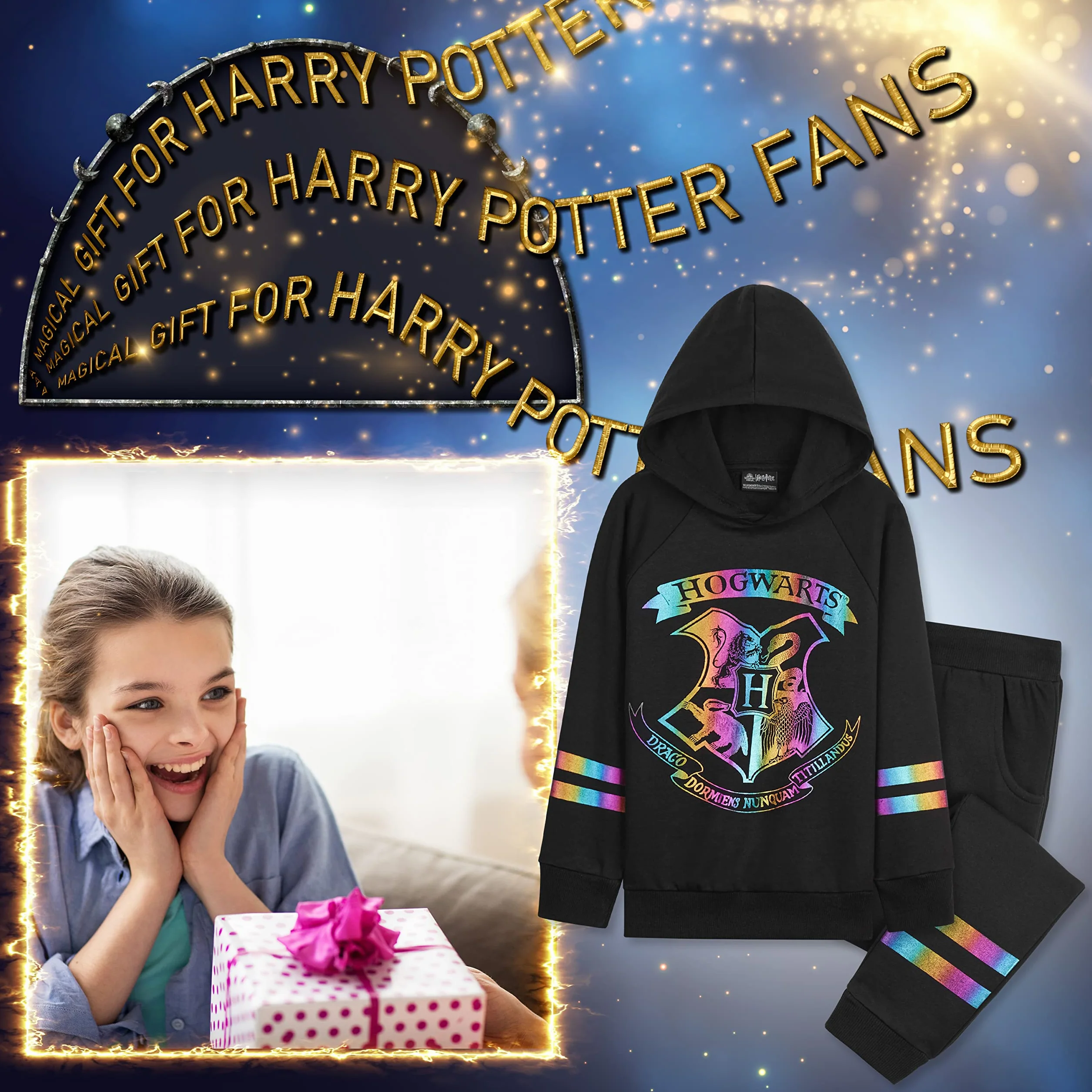 Harry Potter Dziewczęce dresy, bluzy z kapturem i spodnie dresowe dla dziewcząt (13-14 lat, czarne)