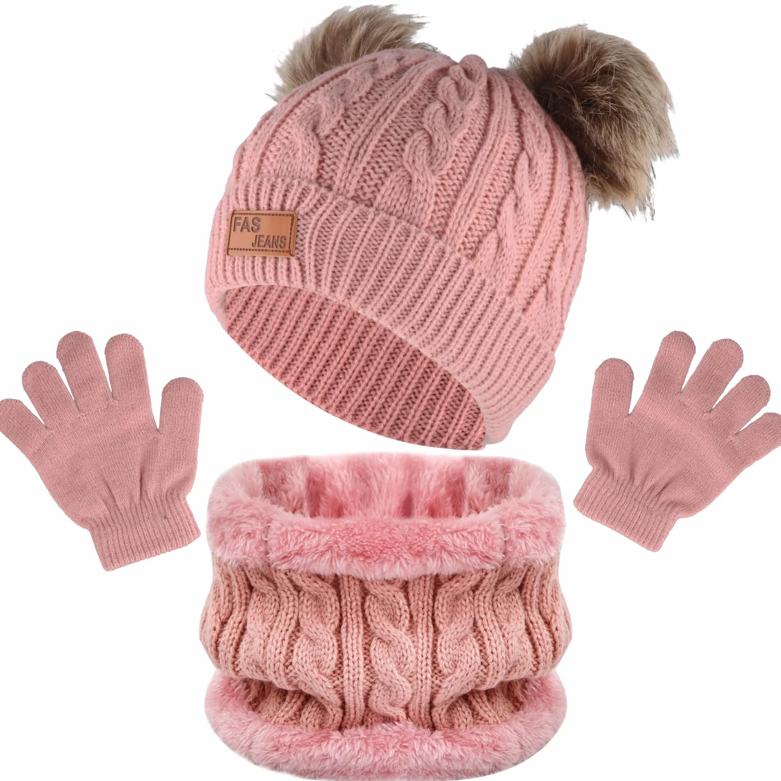 volumoon Zestaw 3 czapek, szalików, rękawiczek dla dzieci, czapka beanie, okrągły szal z polarową podszewką, zestaw ciepły, zimowy zestaw dzianin, czapka szalik i rękawiczki dla chłopców, dziewcząt w