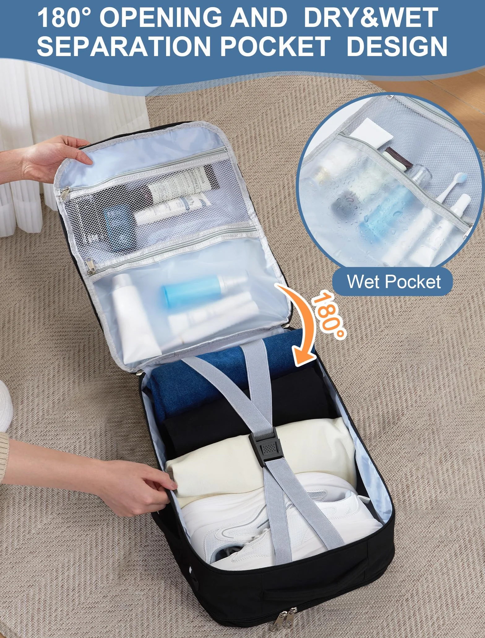 Bagaż Podręczny 40x30x20 Plecak, 24-30L Rozkładany 40x30x25 Plecak Podróżny Męski i Damski do Ryanair, Eurowings, Wizzair, Vueling,Cabin Bag Travel Backpack do Pracy, Biznesu i Podróży, Czarny