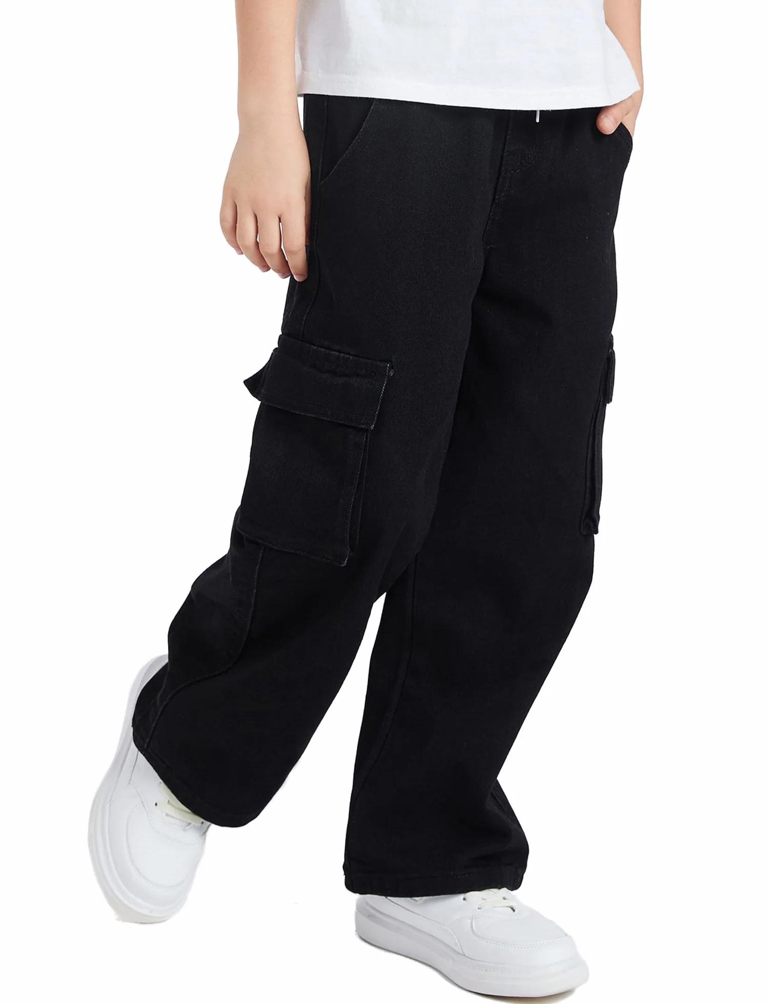 SEAUR Cargo Jeans Y2K Hip Hop spodnie Baggy z gumowym ściągaczem, dziecięce spodnie cargo, Streetwear EU 128-152 (8-12 lat)
