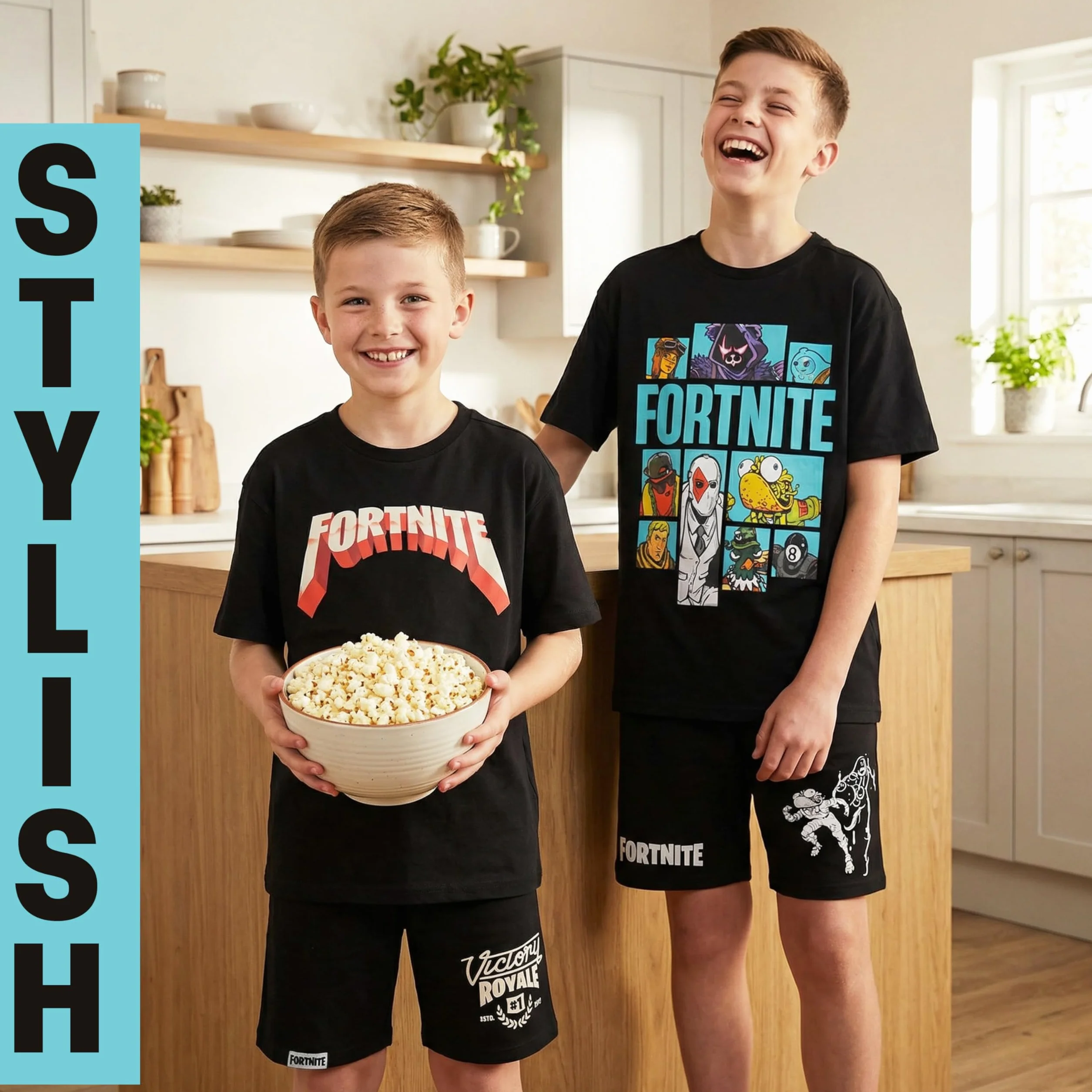 Fortnite Zestawy piżam dla chłopców, 1 lub 2 sztuki, bawełniane T-shirty z okrągłym dekoltem i krótkie spodnie piżamowe, miękka, oddychająca bielizna nocna, prezenty dla graczy