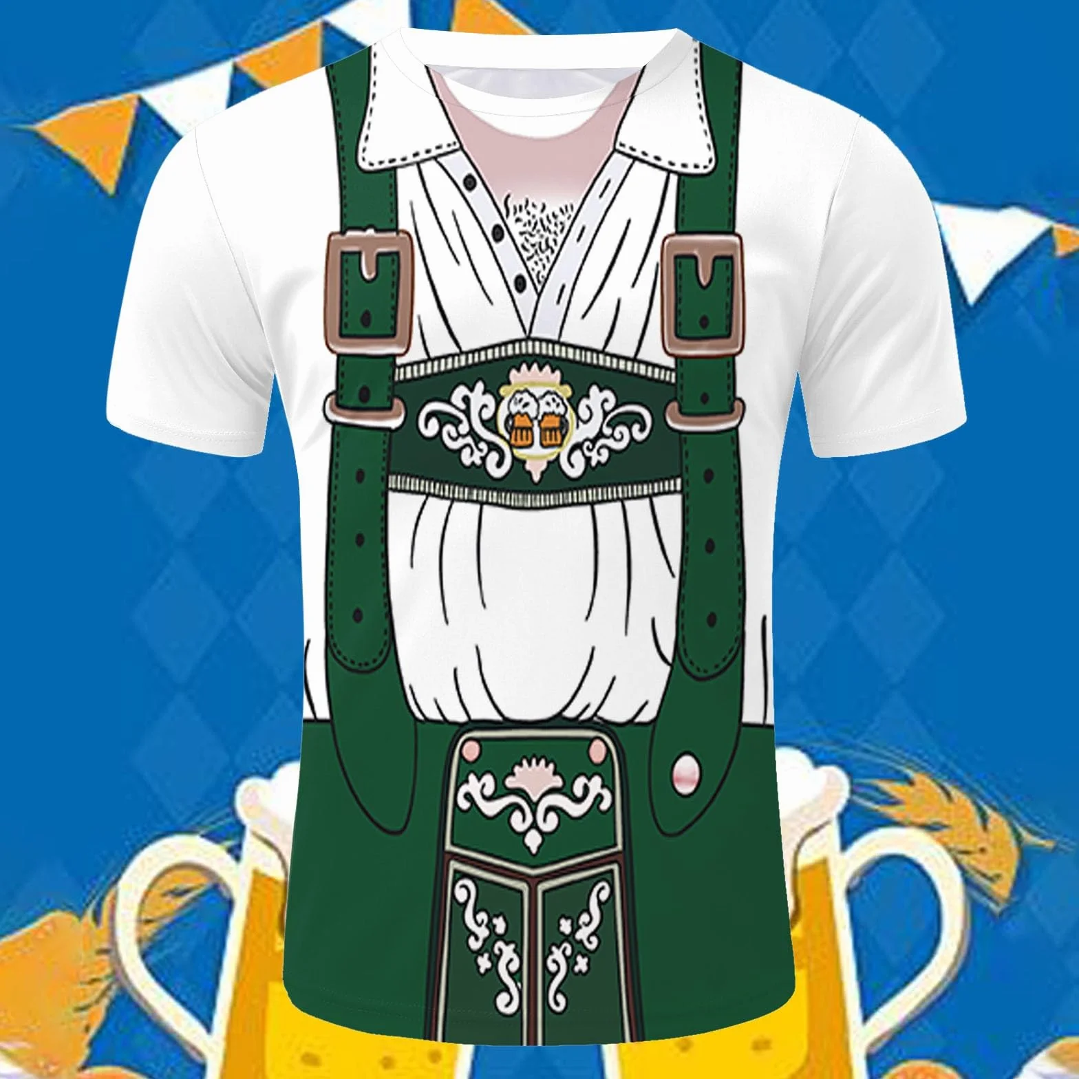 Koszula do stroju ludowego dla mężczyzn, nadruk w kratkę, z ramiączkami, duże rozmiary, krótki rękaw, kostium na Oktoberfest, kostium guziki, stójka ze ściągaczem, na Oktoberfest, t-shirt na lato