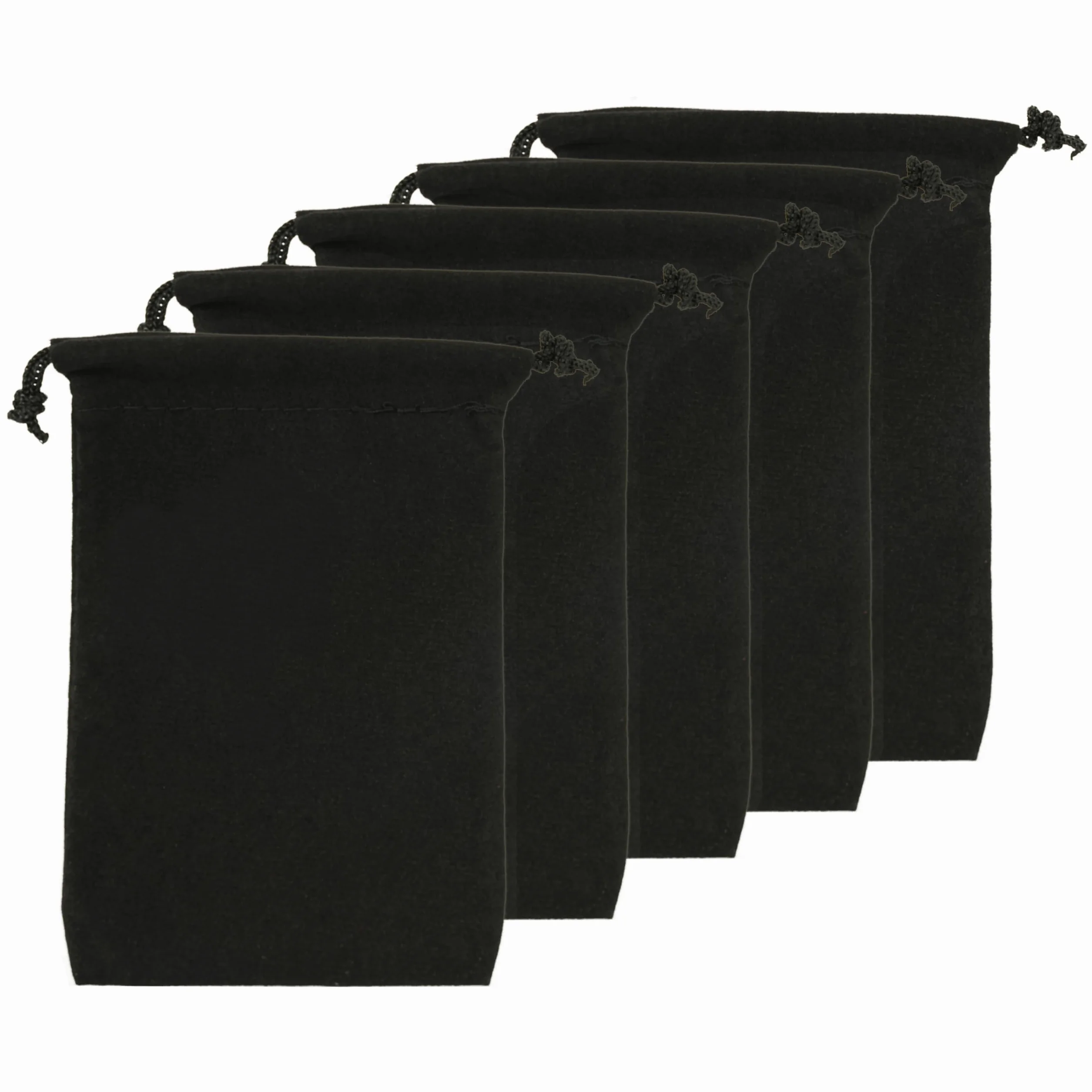 5 sztuk aksamitnych woreczków ze sznurem (10 × 15 cm), czarne, miękkie torebki na biżuterię na prezenty ślubne, słodycze, breloczki do kluczy, pierścionki i zatyczki do uszu
