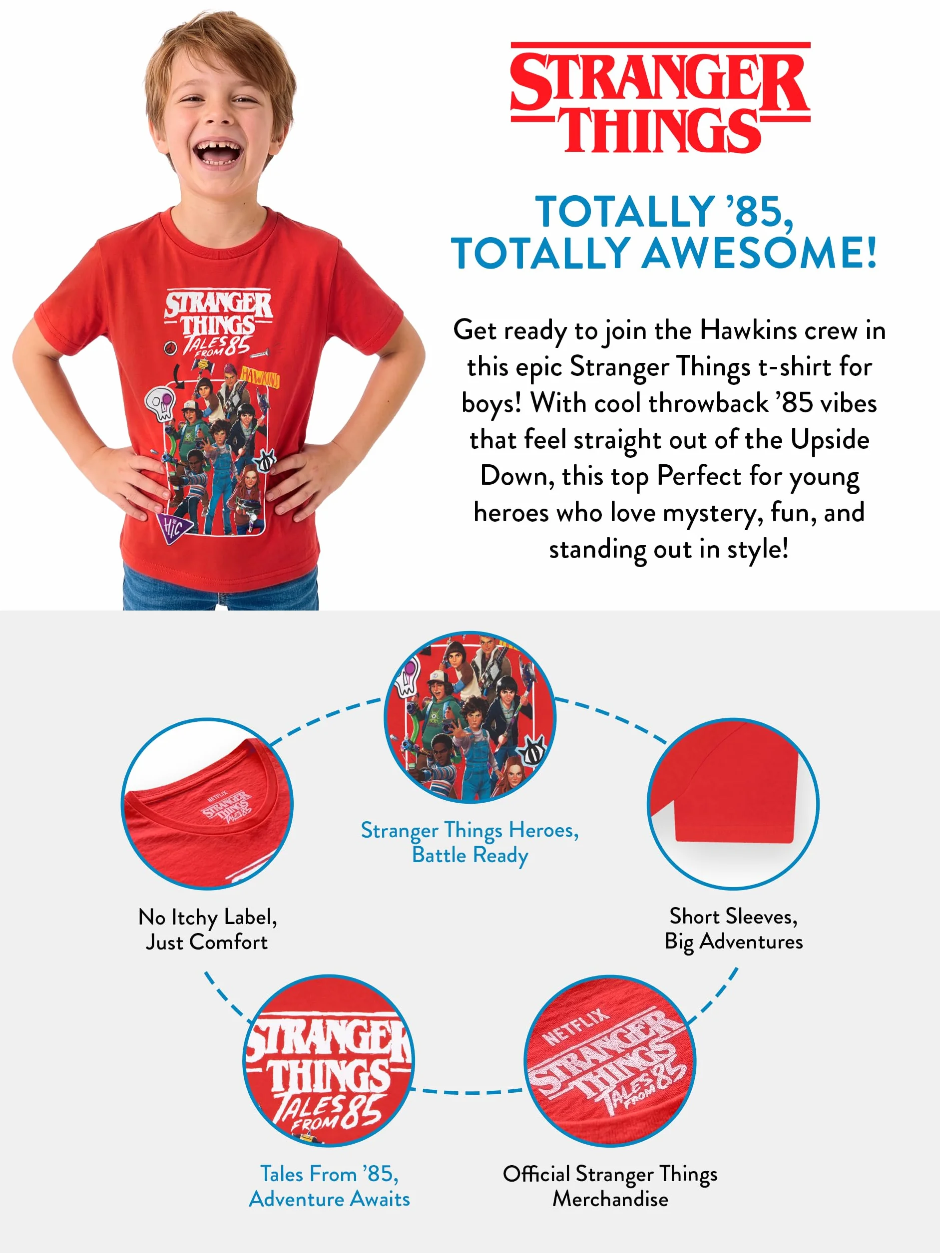 Stranger Things Koszulka Dla Chłopca, T-Shirt Z Krótkim Rękawem Dla Chłopca, Odzież Dziecięca Tales From 85
