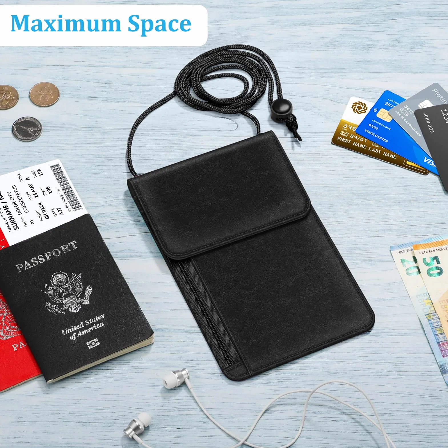 Fintie Torba na klatkę piersiową, torba na paszport, blokada RFID, torebka podróżna, torebka na ramię, etui na telefon komórkowy ze sztucznej skóry premium, dla mężczyzn, kobiet, dzieci, chłopców i
