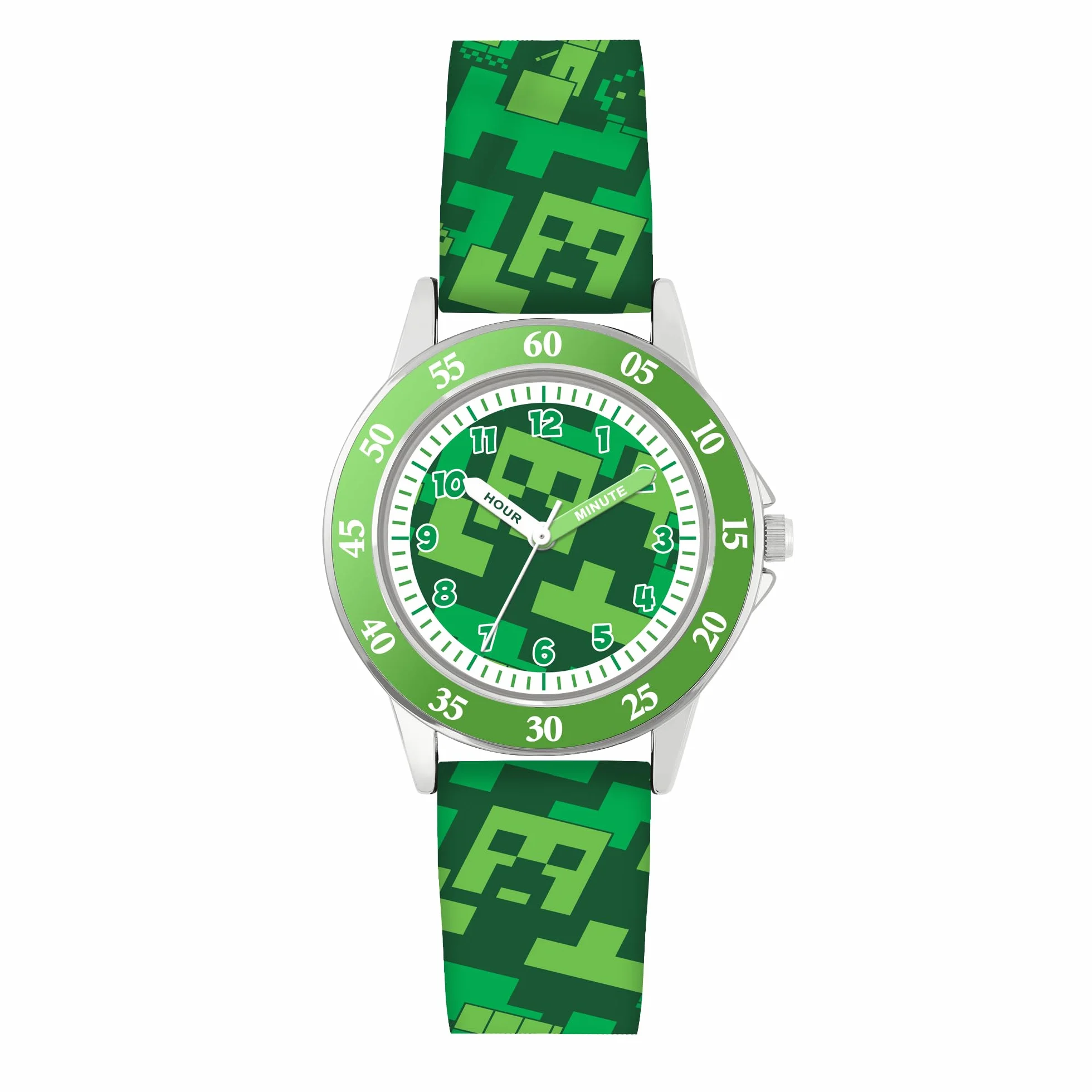 Minecraft Creeper MIN9033 nowoczesny zegarek kwarcowy z paskiem z nadrukiem, zielony, zielony