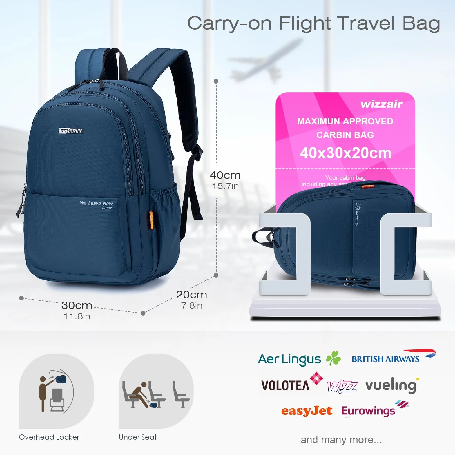 SPAHER Plecak podróżny linii lotniczych Bagaż podręczny 40x30x20 Wizzair Wodoodporny plecak podróżny linii lotniczych Plecak szkolny 25L Easyjet Piesze wycieczki Plecak kempingowy dla kobiet mężczyzn