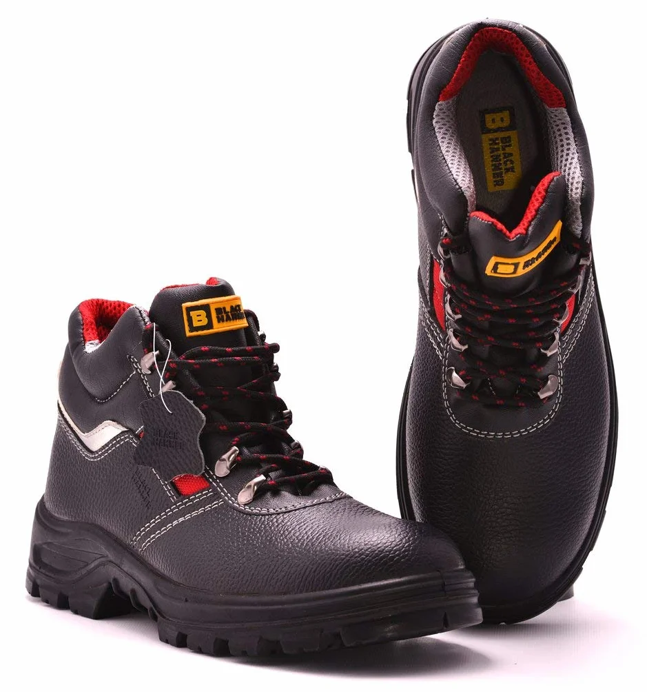 Black Hammer męskie buty ochronne skórzane S3 SRC czarne stalowe noski buty robocze za kostkę 5993