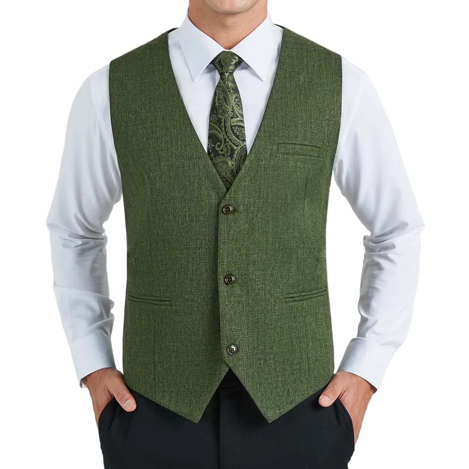 HISDERN Kamizelka męska formalna kamizelka męska elegancka klasyczna bawełniana kamizelka ślubna jednokolorowe kamizelki z kieszeniami XS-4XL