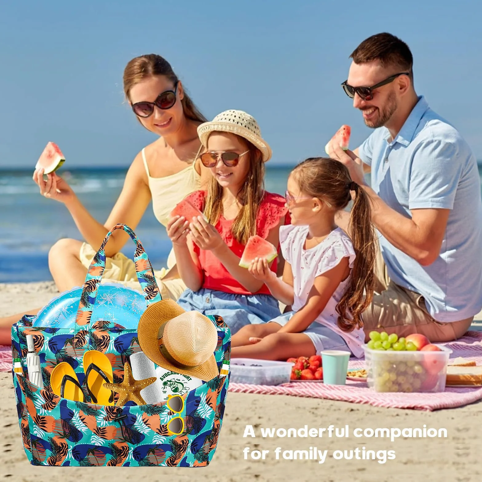 Duża torba plażowa damska z rodziną XXL, z zamkiem błyskawicznym, wodoszczelna, duża torba plażowa, dla kobiet i mężczyzn, torba kąpielowa, na basen, do sauny, na piknik, urlop, Niebieska