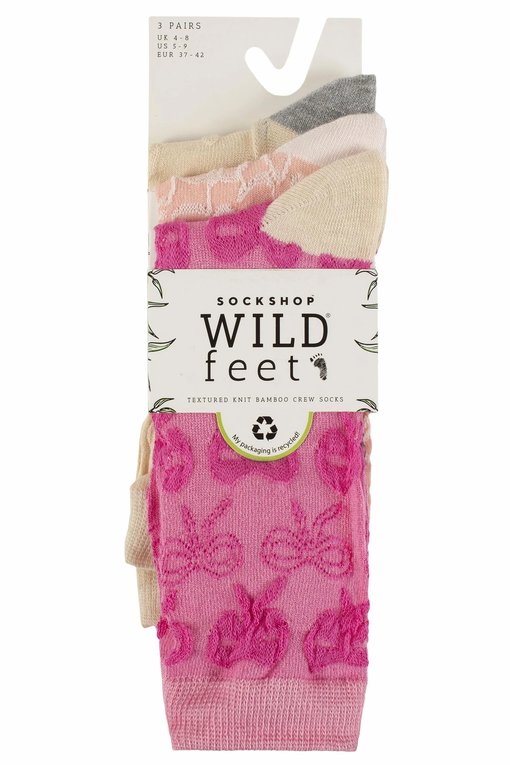SockShop Wildfeet Damskie 3 pary teksturowanych skarpet bambusowych, miękkie, oddychające, lekkie, na co dzień, z subtelną wzorzystą dzianiną, stylowe dopasowanie do pracy, na co dzień lub na co dzień