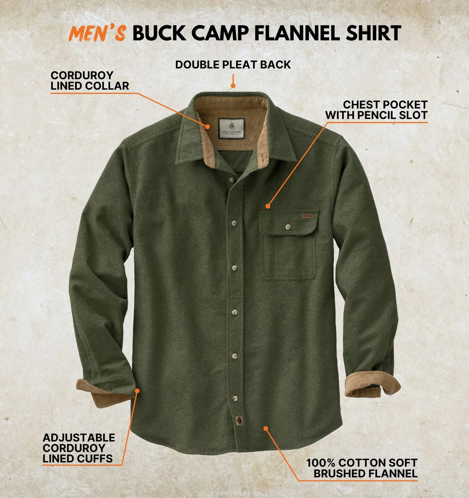 Legendary Whitetails Długi rękaw męski Buck Camp Flannel Shirt