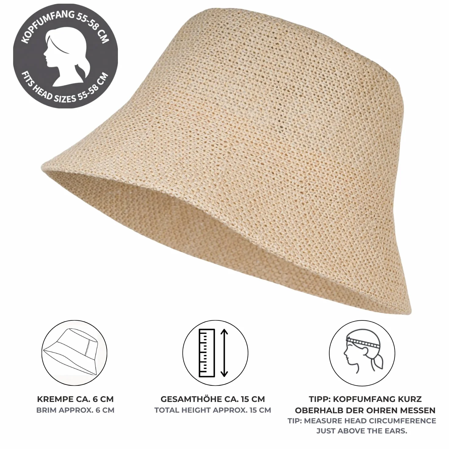 styleBREAKER Damski kapelusz rybacki z przewiewnej słomy papierowej, składany kapelusz do zgniatania, kapelusz przeciwsłoneczny, kapelusz bucket hat 04025032