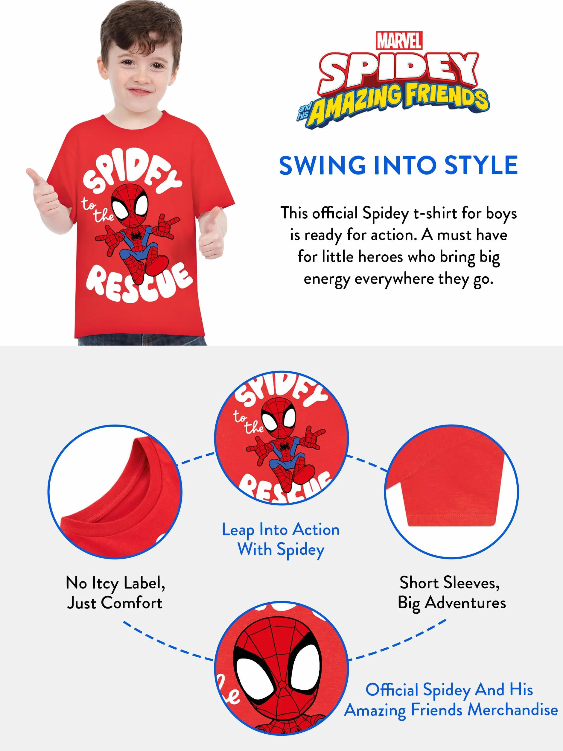 Koszulka Marvel Spiderman | T-shirt Chłopięcy Spidey And His Amazing Friends | Koszulki Chłopięce Spidey | Czerwony 128