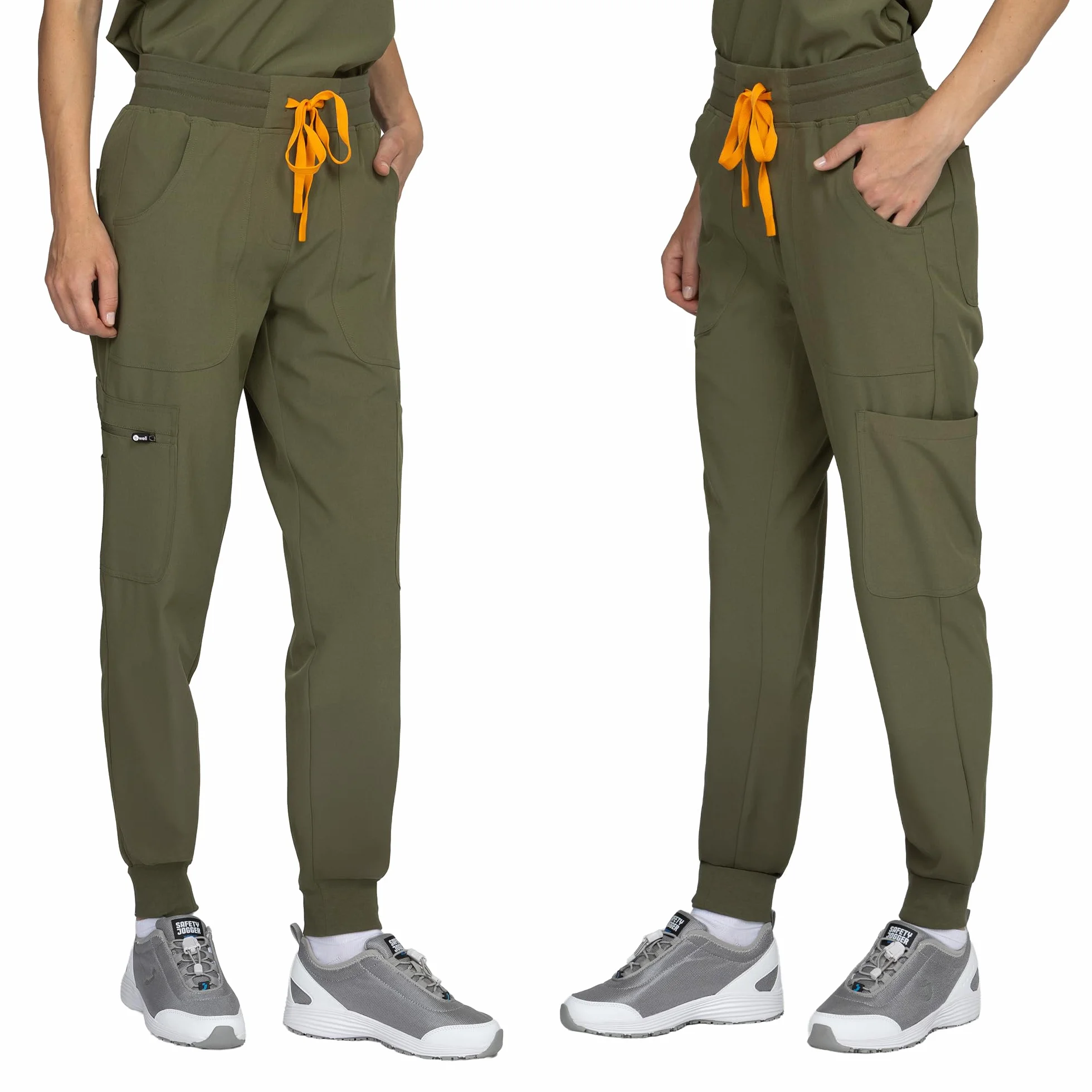 B-well Naomi Damen-Schrubb-Set Schlupfkasack + Schlupfhose Set Medizin Arzt Uniform Schlupfjacke Oberteil mit Hose Medizinische Berufsbekleidung mit Elastan (Olive, L)