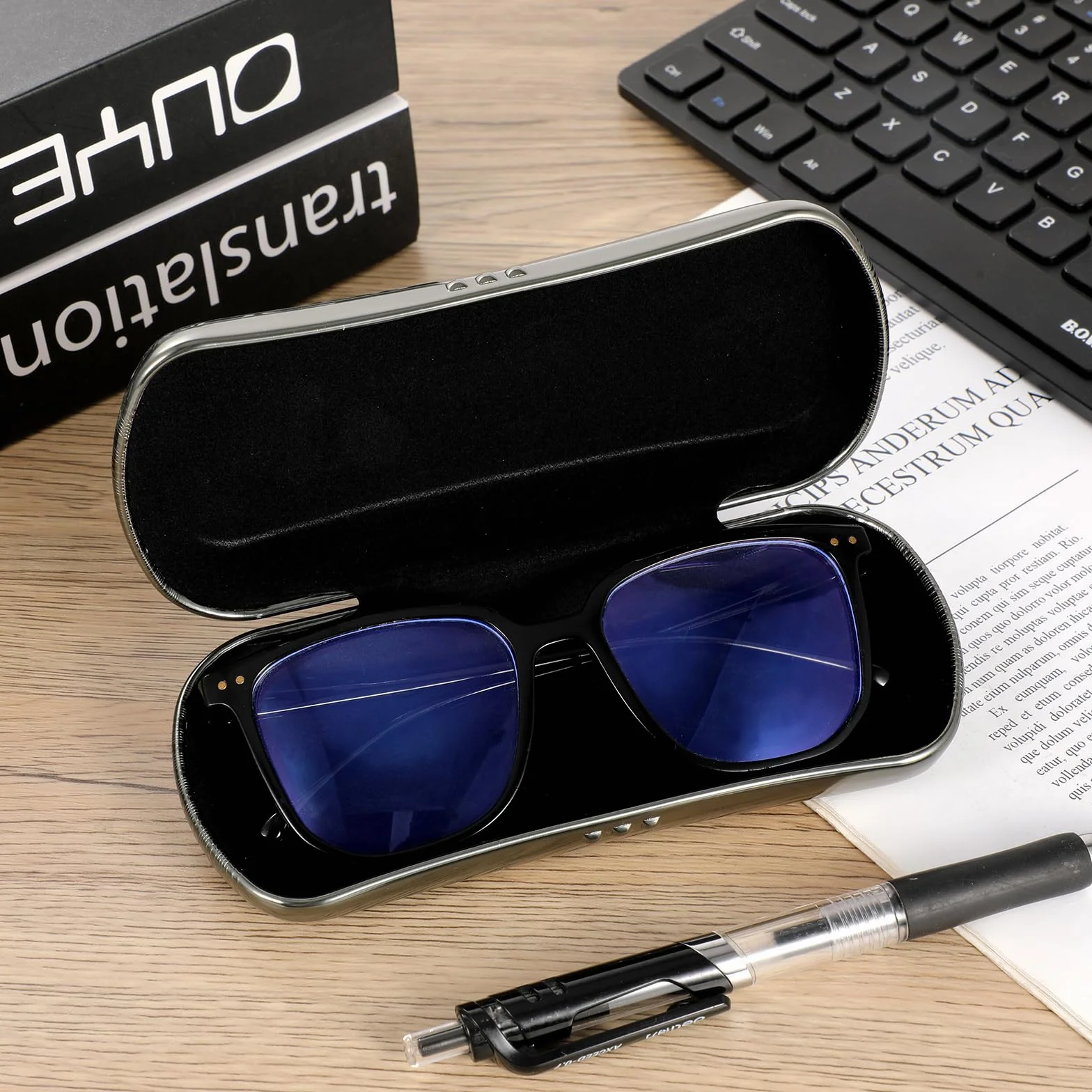 Hifot Twarde etui na okulary, aluminiowe etui na okulary, metalowe pudełko na okulary, etui na okulary dla mężczyzn, kobiet, dzieci, etui na okulary przeciwsłoneczne, Szaro-zielony, rozmiar