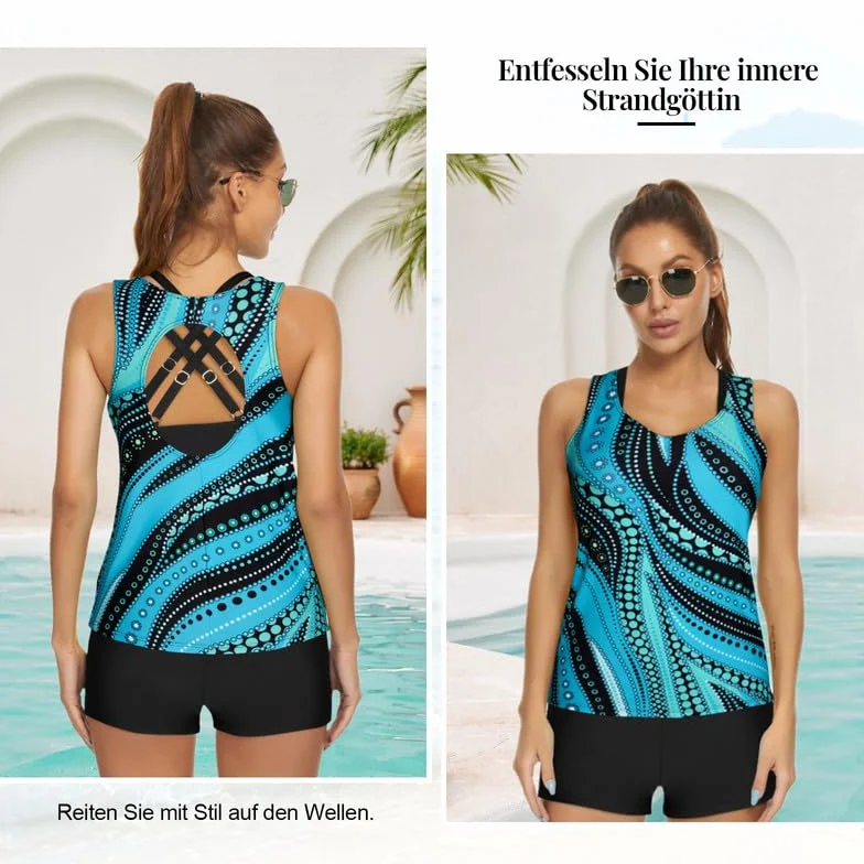 JASAMBAC Bikini Push Up damskie 3-częściowe tankini damskie szorty kąpielowe z wysokim stanem, prosty strój kąpielowy, damski sportowy kostium kąpielowy, moda kąpielowa na basen, plażę