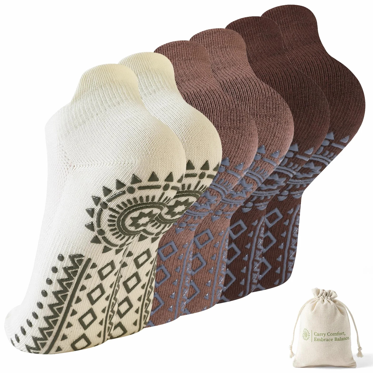 BISOUSOX Grip skarpety do pilatesu antypoślizgowe bawełniane skarpety do jogi z chwytakiem dla kobiet oddychające lepkie barre siłownia trening szpital kobieta w ciąży prezent dla matki (3 pary)