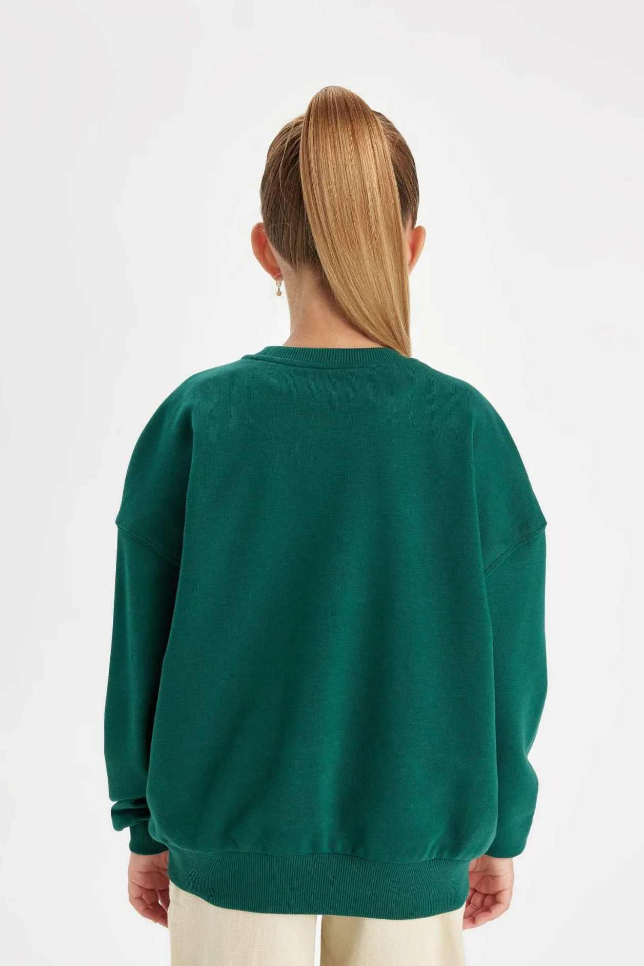 DeFacto Girl Regular Fit bluza z długim rękawem, dziergana bluza z kapturem dla dziewczynek (D.Green, 5/6 Y), zielony, 5-6 lat
