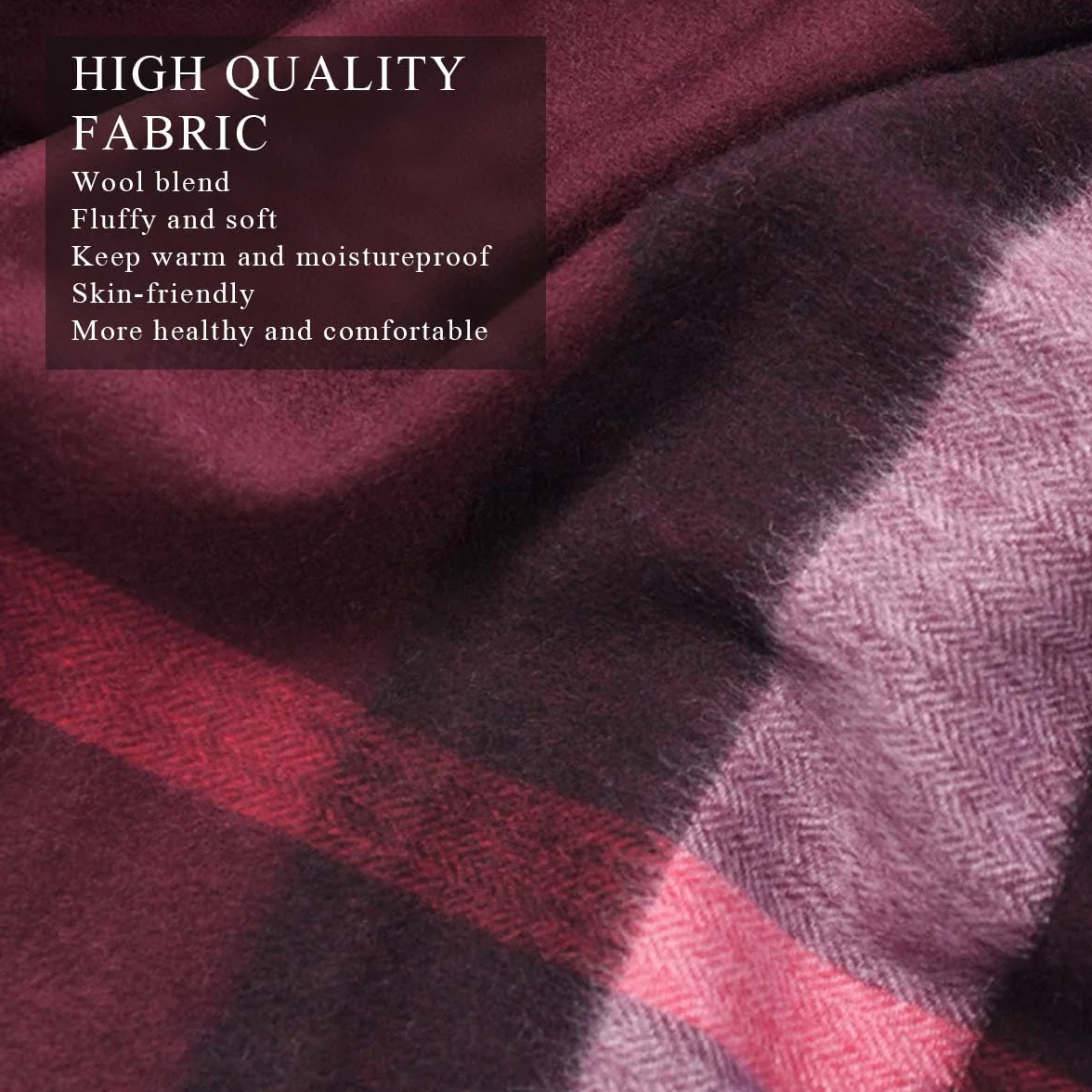 LumiSyne Zimowy senior w kratę kaszmirowy szalik z frędzlami dla kobiet mężczyzn oversize Tartan etola klasyczny wzór karo miękki i pogrubiony szal w kratkę Pashmina, czerwony (Weinrot), jeden rozmiar