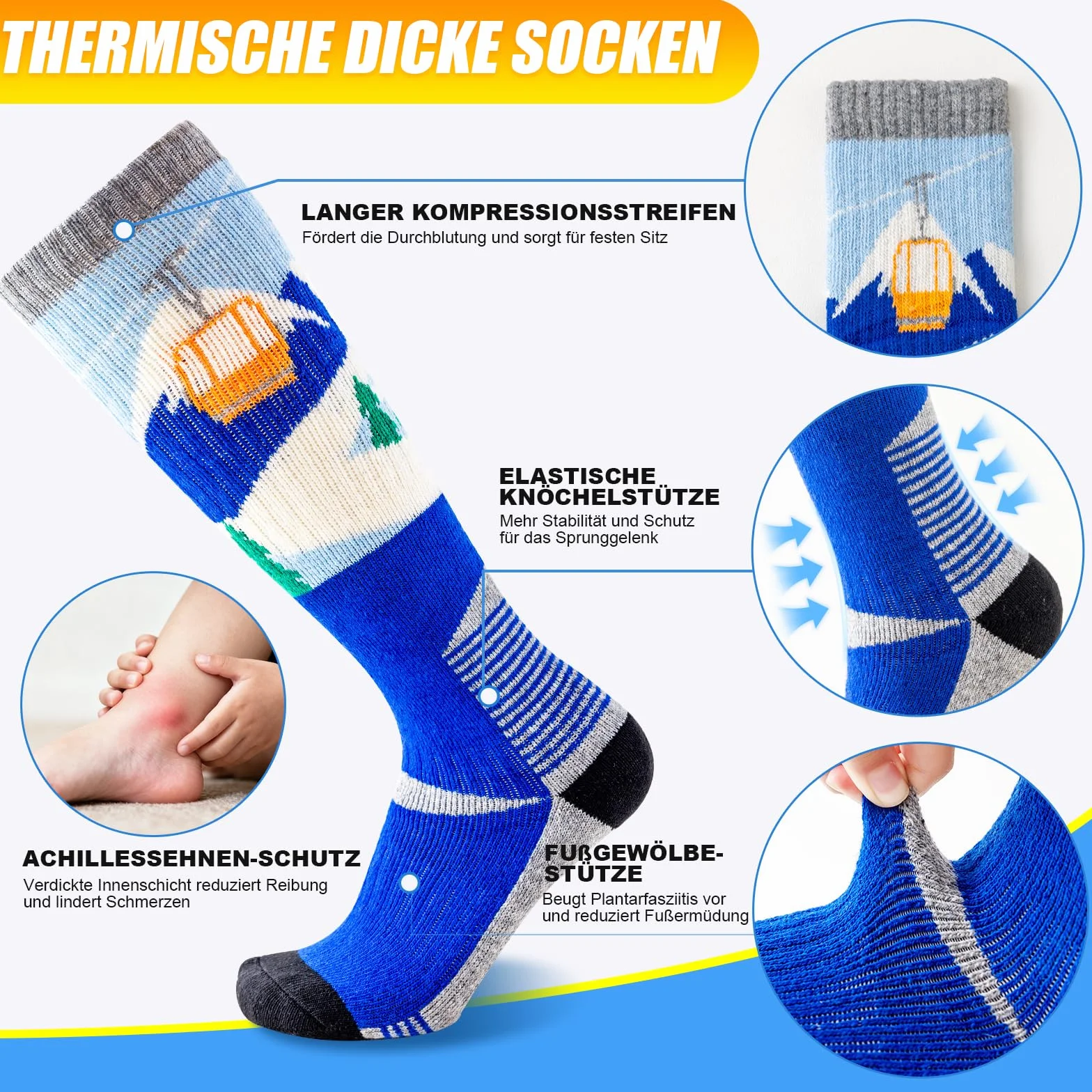 SockWaddles Dziecięce skarpety narciarskie z wełny z merynosów, uniseks, oddychające i szybkoschnące, ciepłe i antyzapachowe, grube skarpety narciarskie, dla chłopców i dziewczynek, rozmiary 30-35, 35
