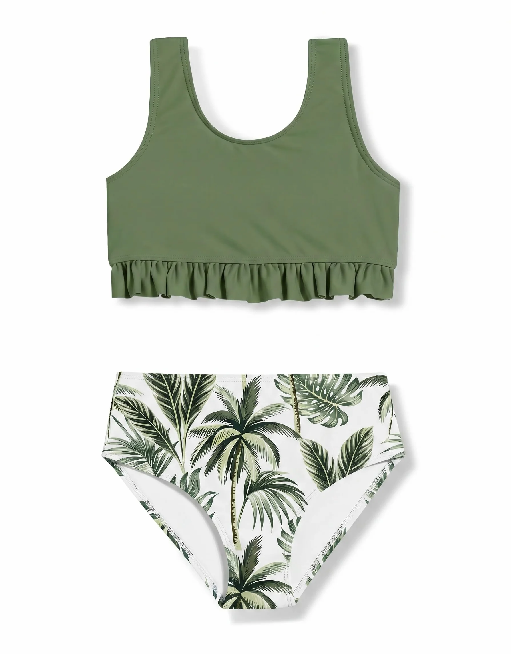 Arshiner Dziewczęcy zestaw bikini z falbankami, majtki bikini, dwuczęściowy strój kąpielowy, letni nadruk kwiatowy, plaża, surfing, moda kąpielowa, 5-14 lat